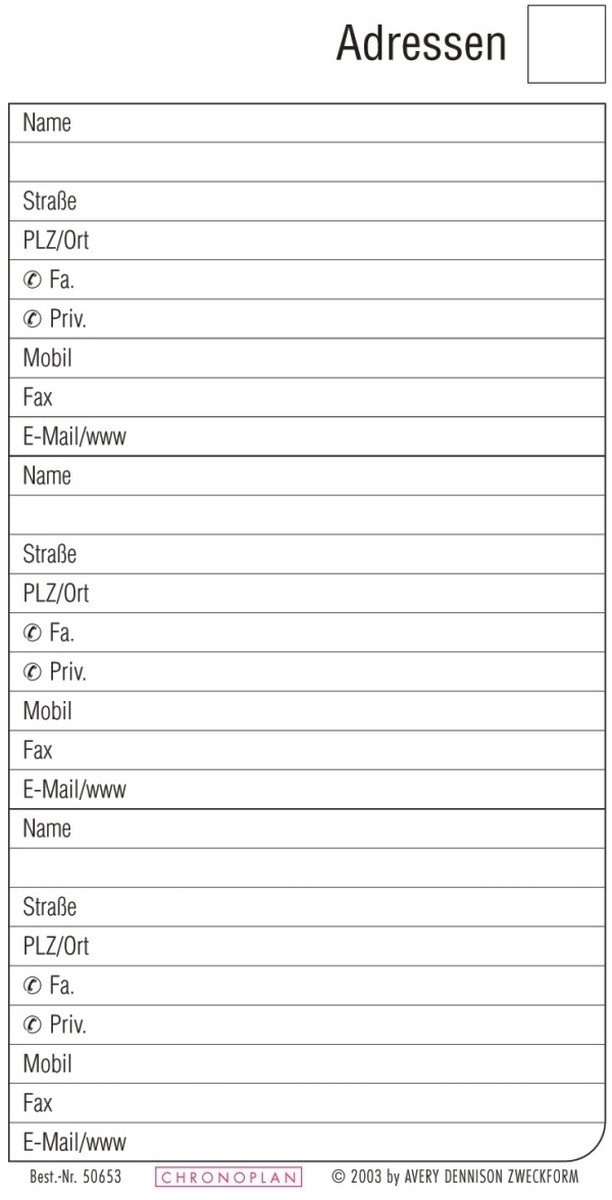 CHRONOPLAN Terminplaner Formblätter Adressen Mini