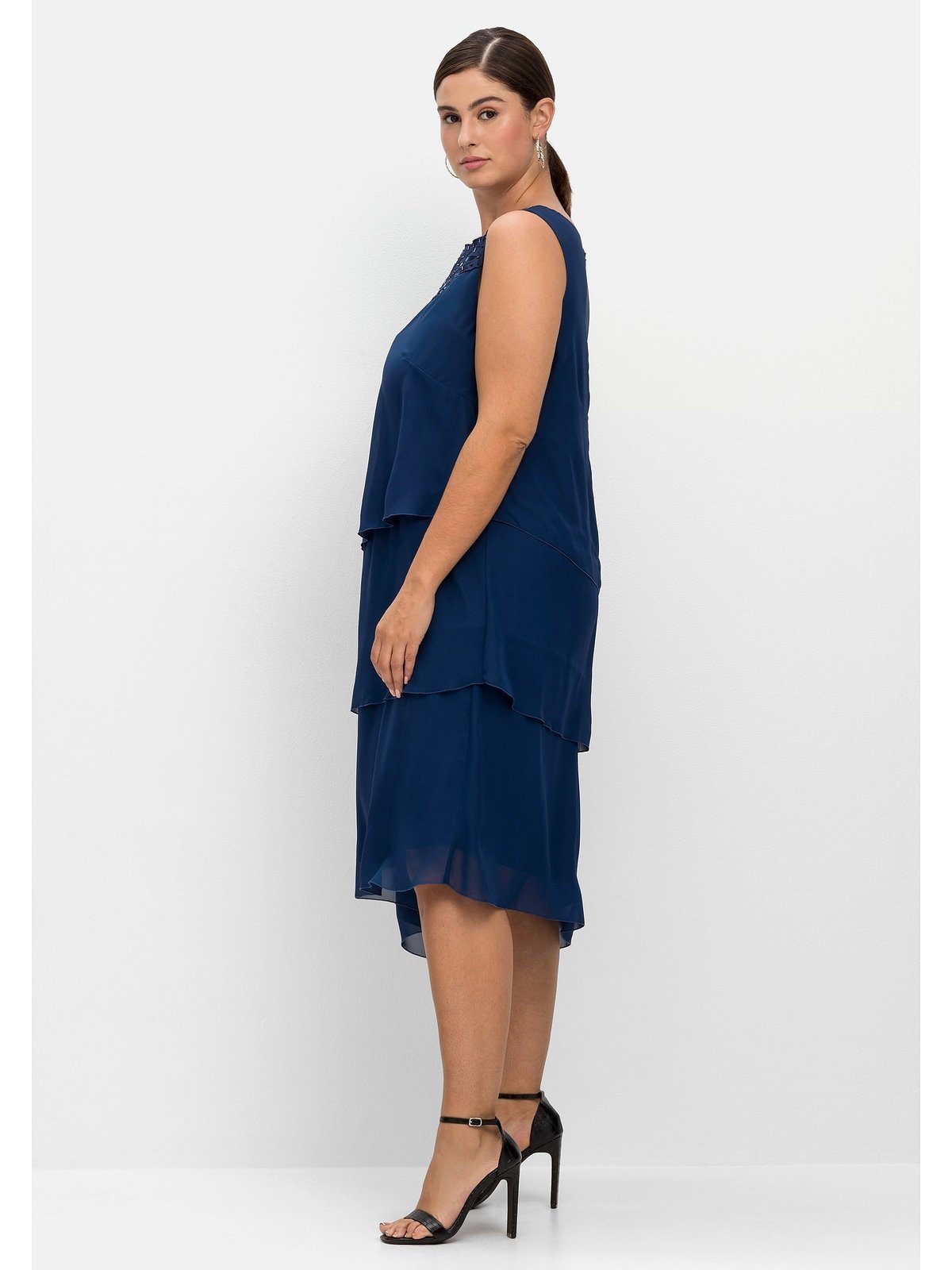 Sheego Cocktailkleid Große Layerlook, Größen mit blau Pailletten im