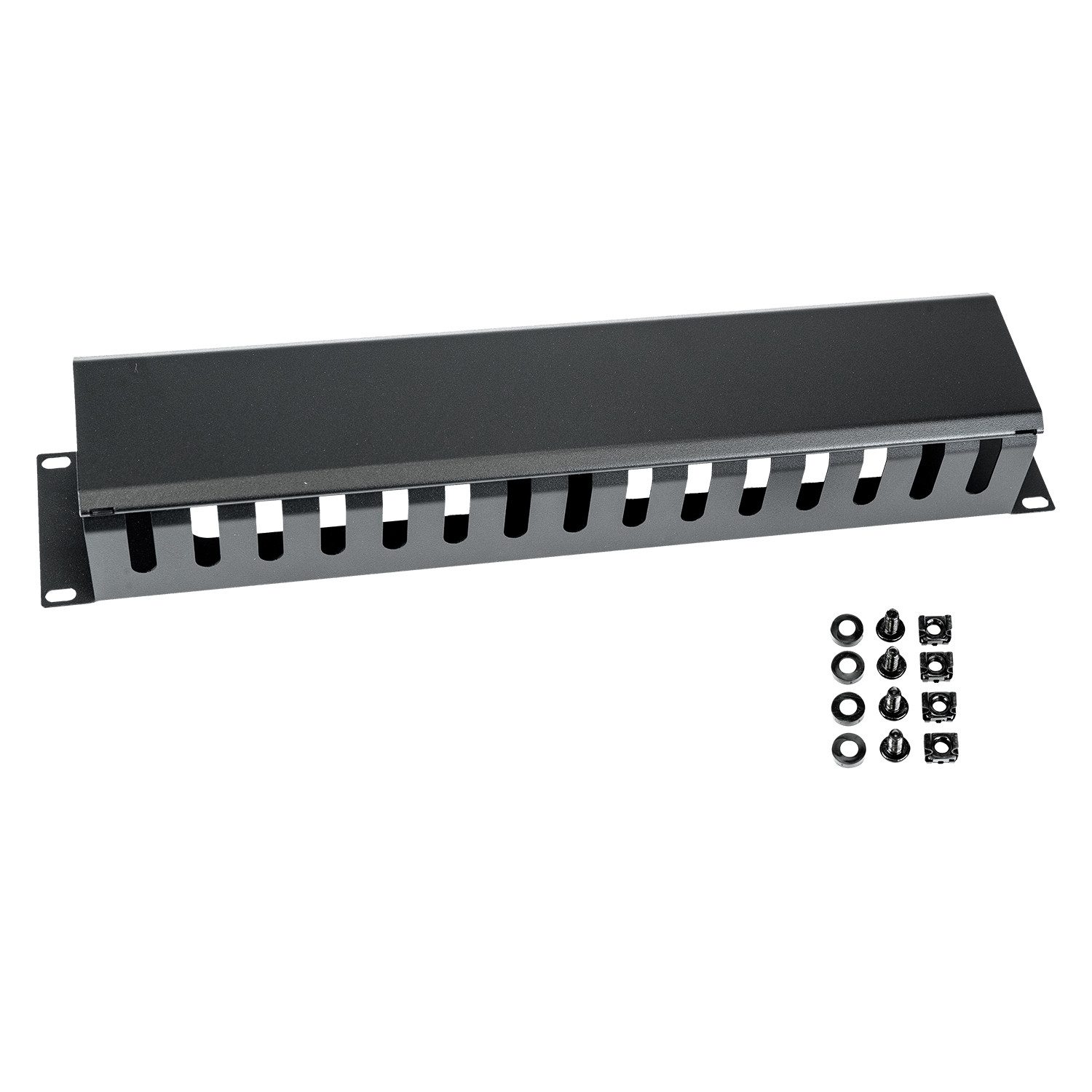 HMF Serverschrank Kabelmanagement mit Abdeckung für Serverschrank, 19 Zoll, 2 HE, Schwarz
