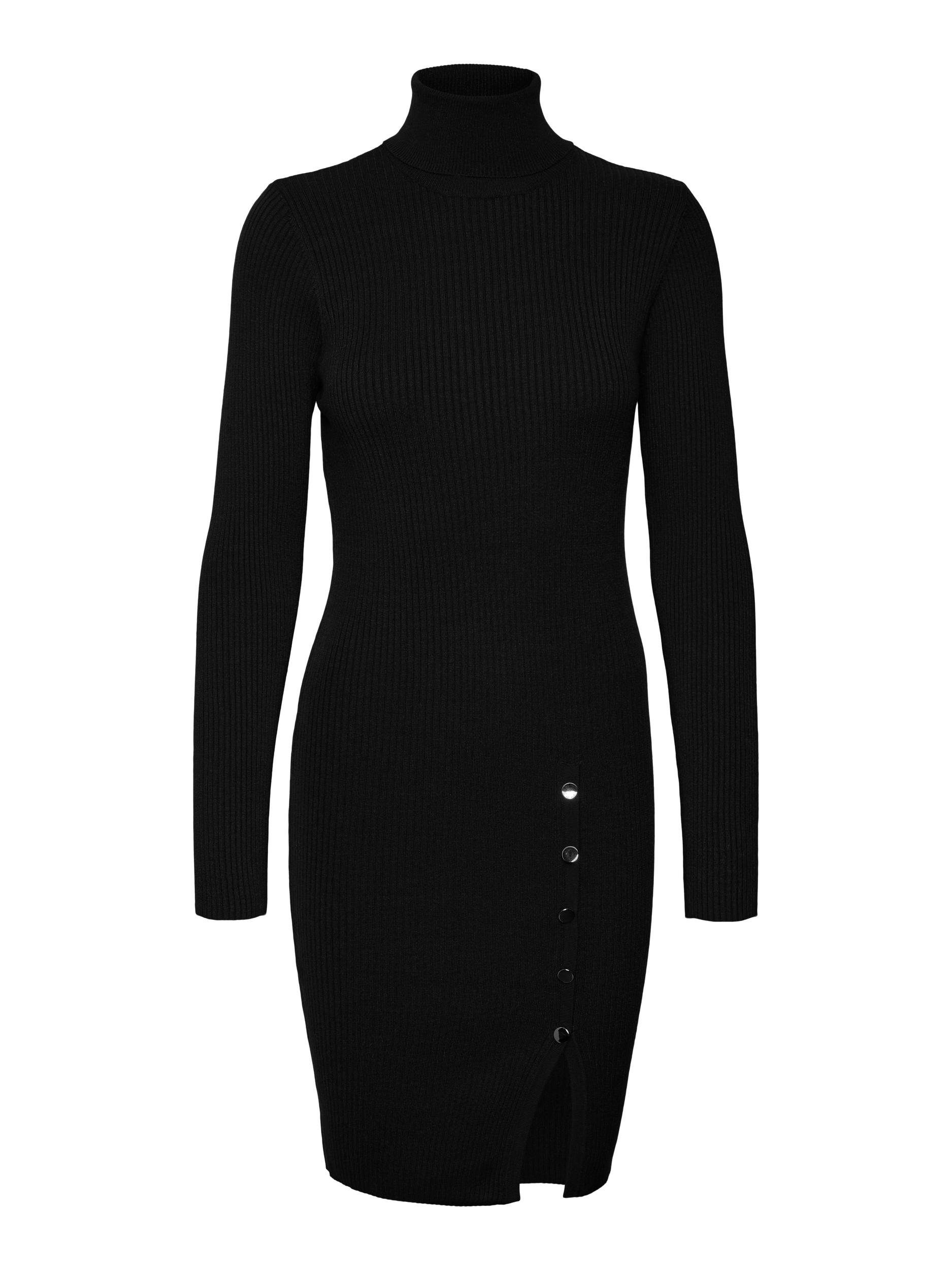 Black Moda GA ROLLNCK DRESS LS REP Strickkleid BUTTON VMABA BOO Vero