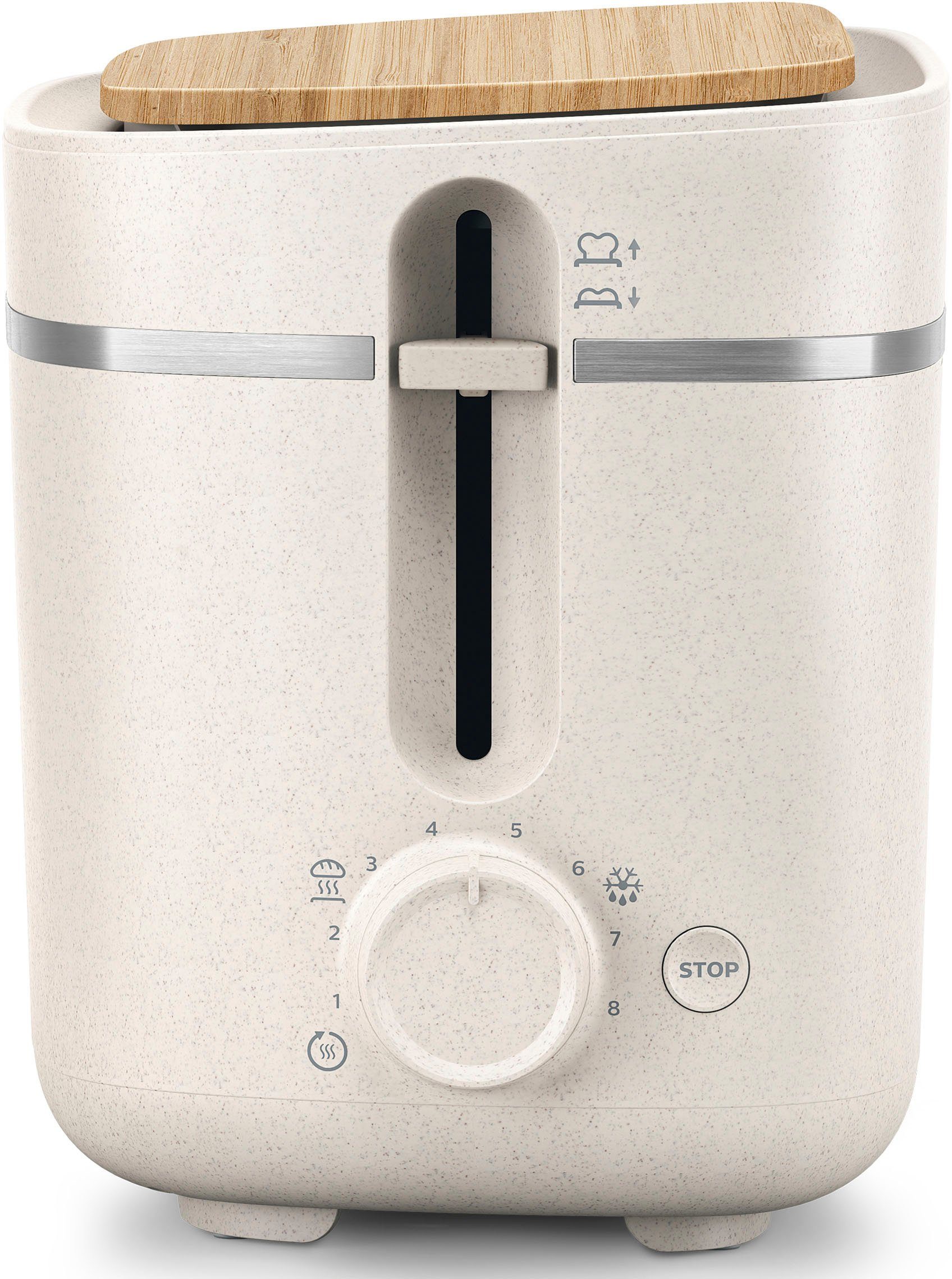 Philips Toaster HD2640/10 Eco Conscious Collection, 2 kurze Schlitze, für 2 Scheiben, 830 W, Aufwärm- und Auftaufunktion, biobasierter Kunststoff, Seidenweiß matt