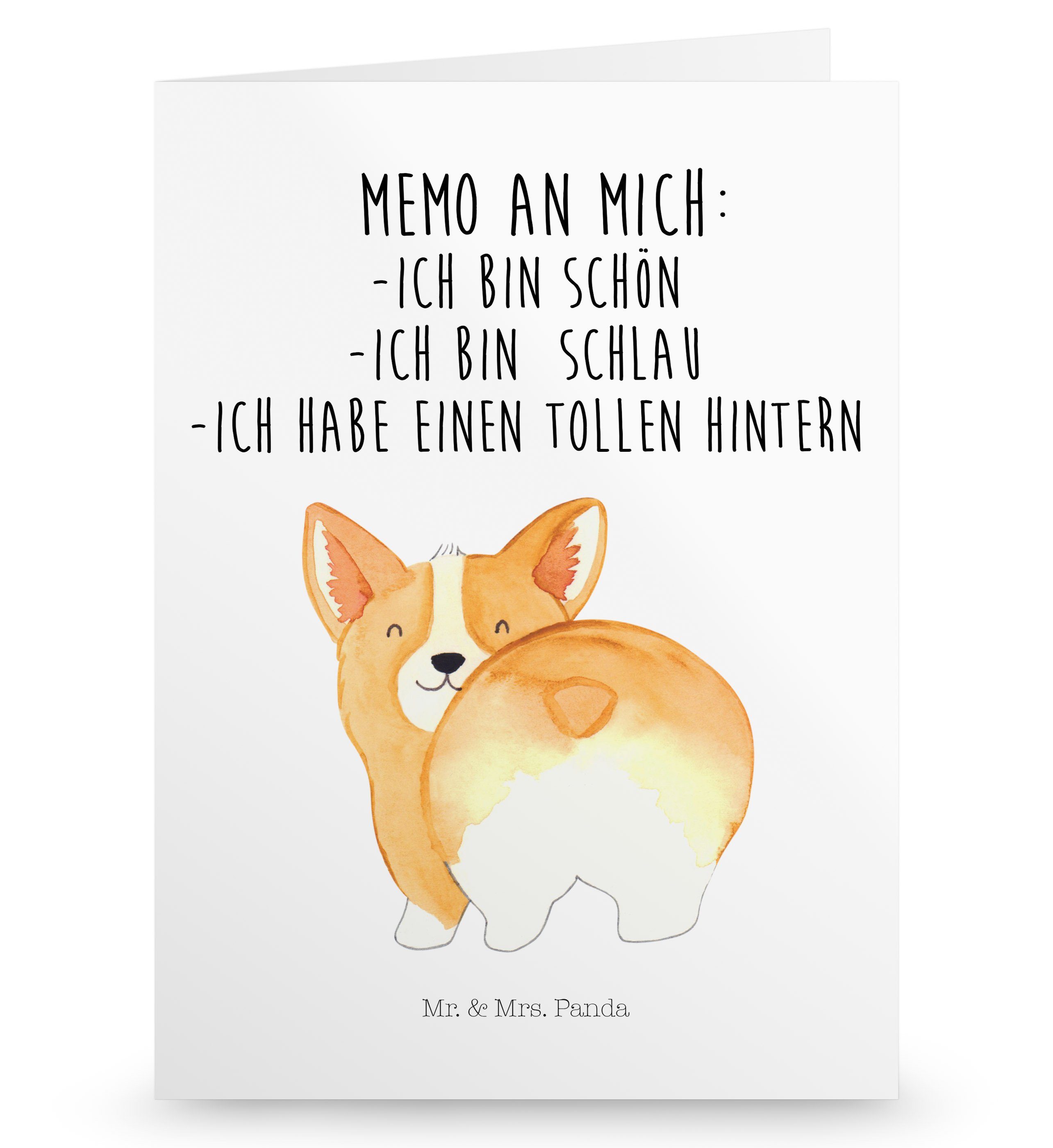 Mr. & Mrs. Panda Grußkarte Corgie Po - Weiß - Geschenk, Hund, Spruch, Klappkarte, Karte, Glückwu
