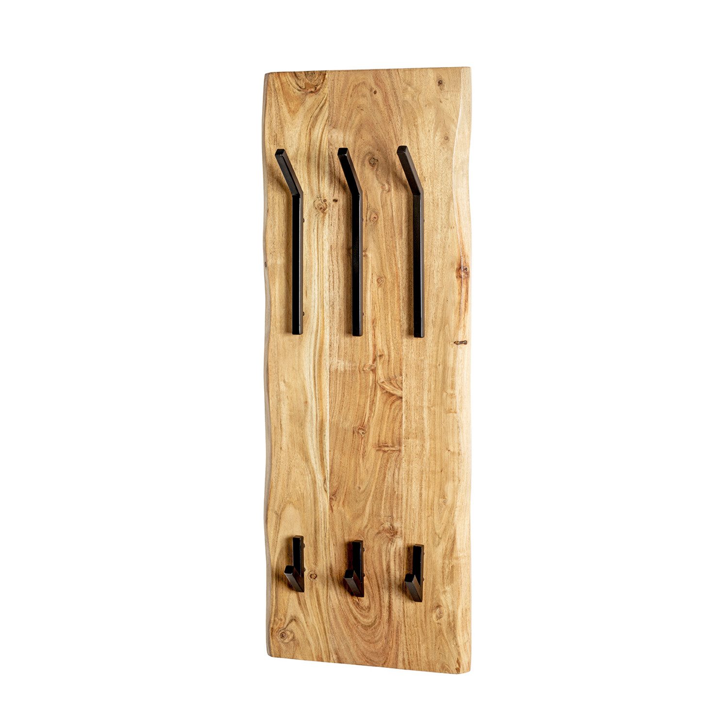 HAKU Garderobenständer RIVERA 6 Garderobe - akazie-schwarz - Massivholz, Metall - H. 100cm, (1xWandgarderobe, Wandhalterung - Wandhalter), Wandhakenleiste - Hakenleiste - Garderobenleiste - Wandhaken