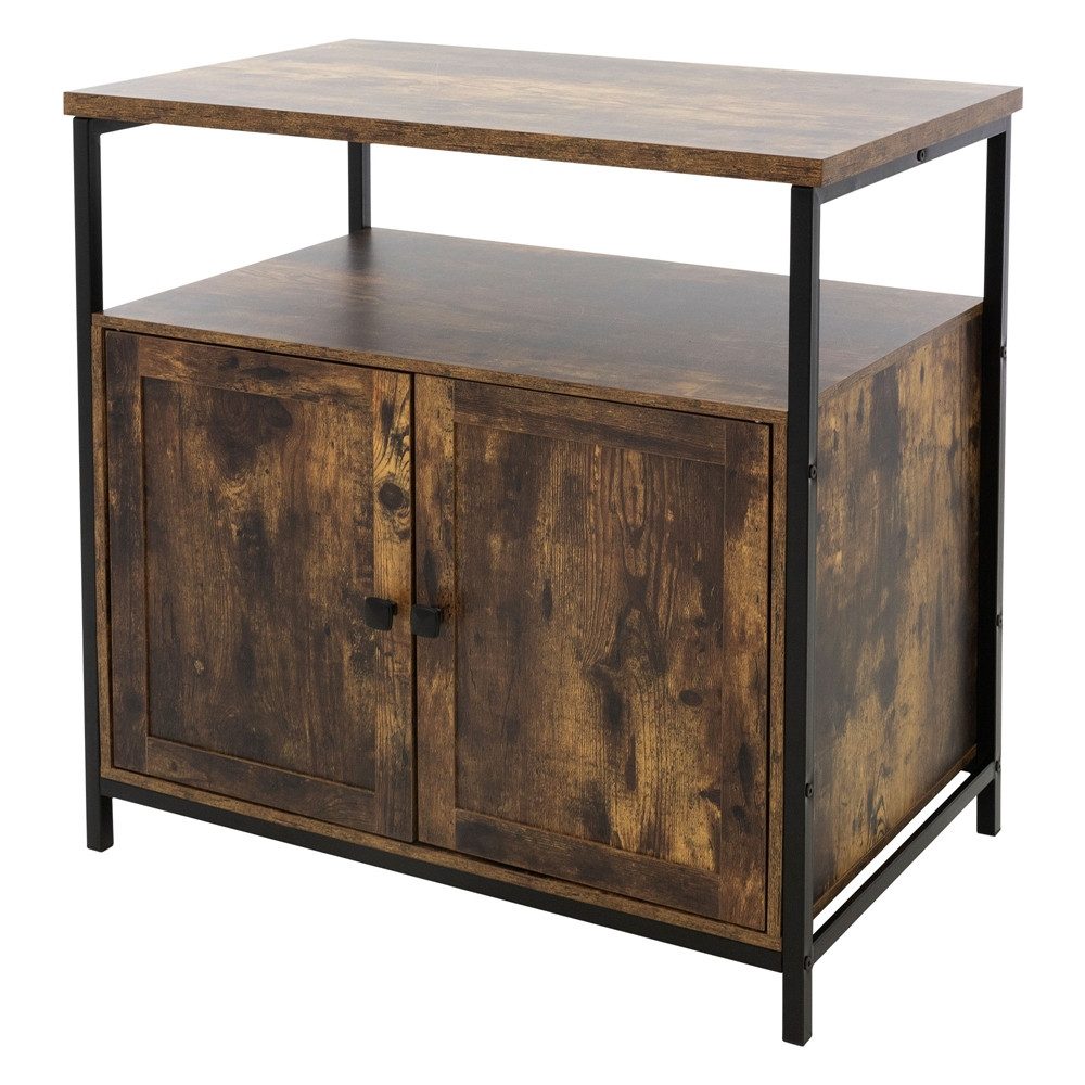 ML-DESIGN Lowboard Küchenschrank Highboard Aufbewahrungsschrank, Holz 80x80,5x50,5cm Vintagebraun Metallgestell Schwarz-matt
