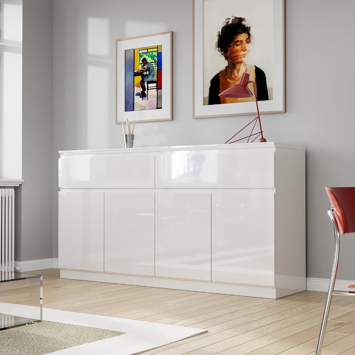 FUFU&GAGA Kommode Weiß PET Hochglanz Serie, 80-180 cm breit, Kommode Modern