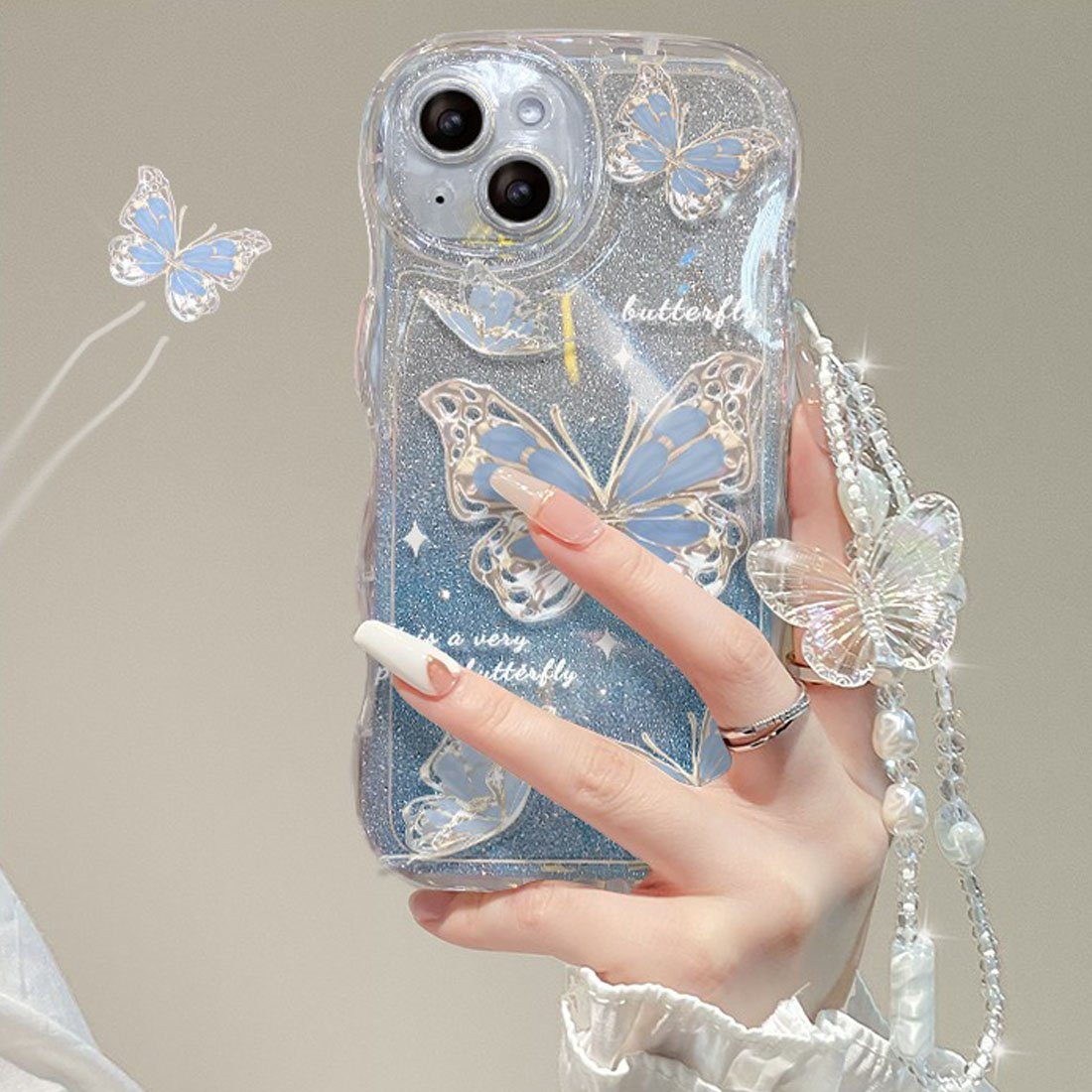 DÖRÖY Handytasche Hülle Handyhülle iPhone für Silikonhülle,Silikon blau 14/pro,Schmetterling