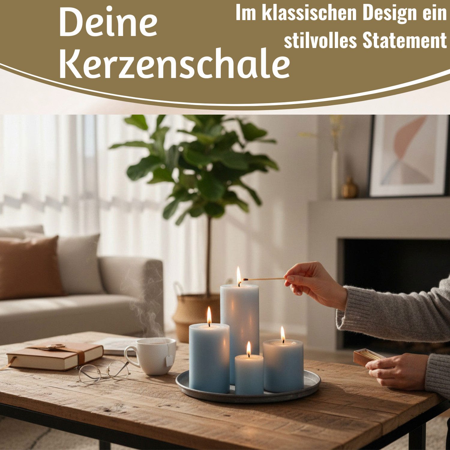 LS-LebenStil Tablett Metall Deko Kerzenteller Rund Silber Kerzentablett Kerzenschale, Metall, (Deko Schale Kerzen-Untersetzer für Stumpenkerzen Unterteller Vase – Bild 3 von 5