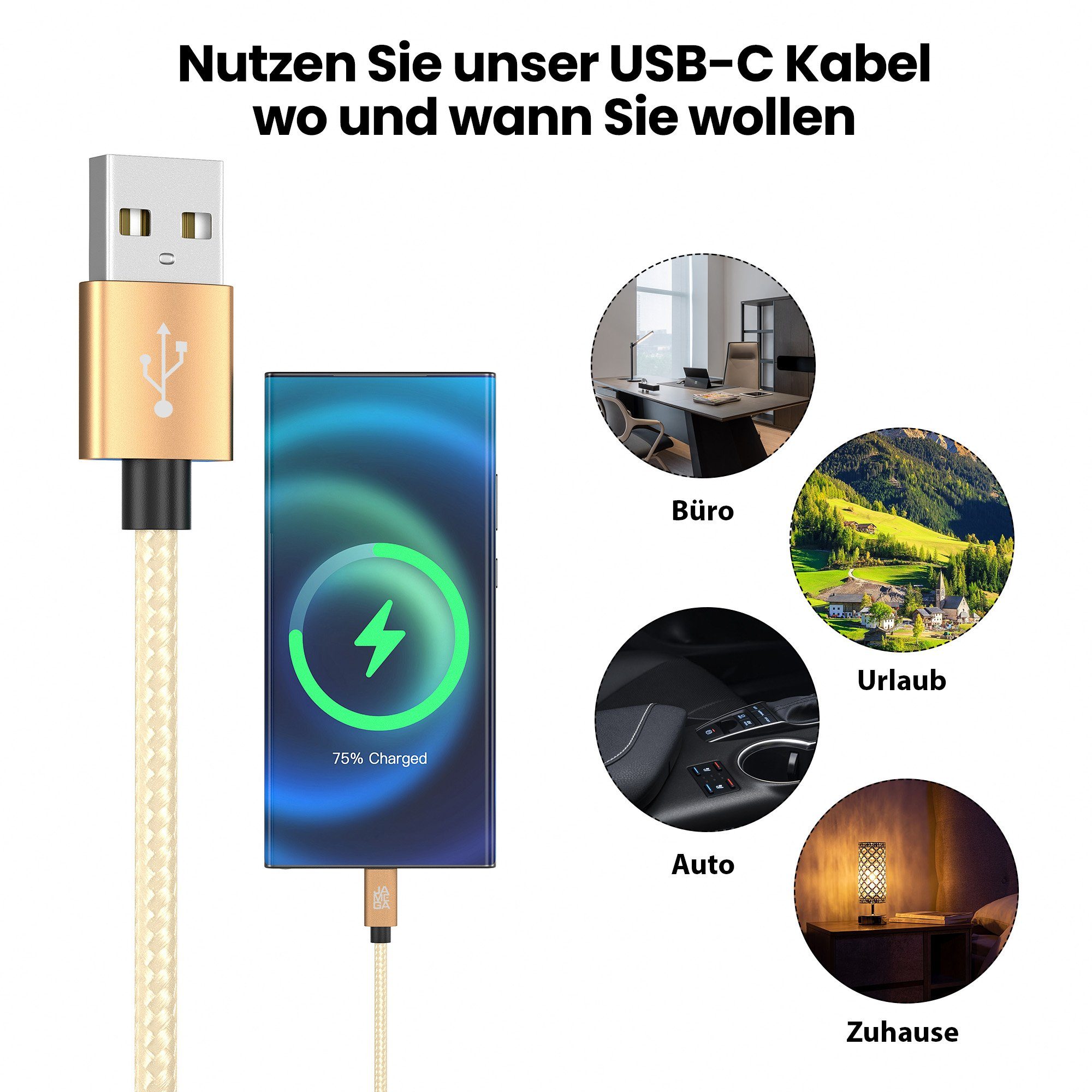 JAMEGA USB-C Datenkabel Ladekabel für Samsung Apple iPhone Huawei Xiaomi uvm. USB-Kabel, USB Typ A, USB Typ C, (50 cm)