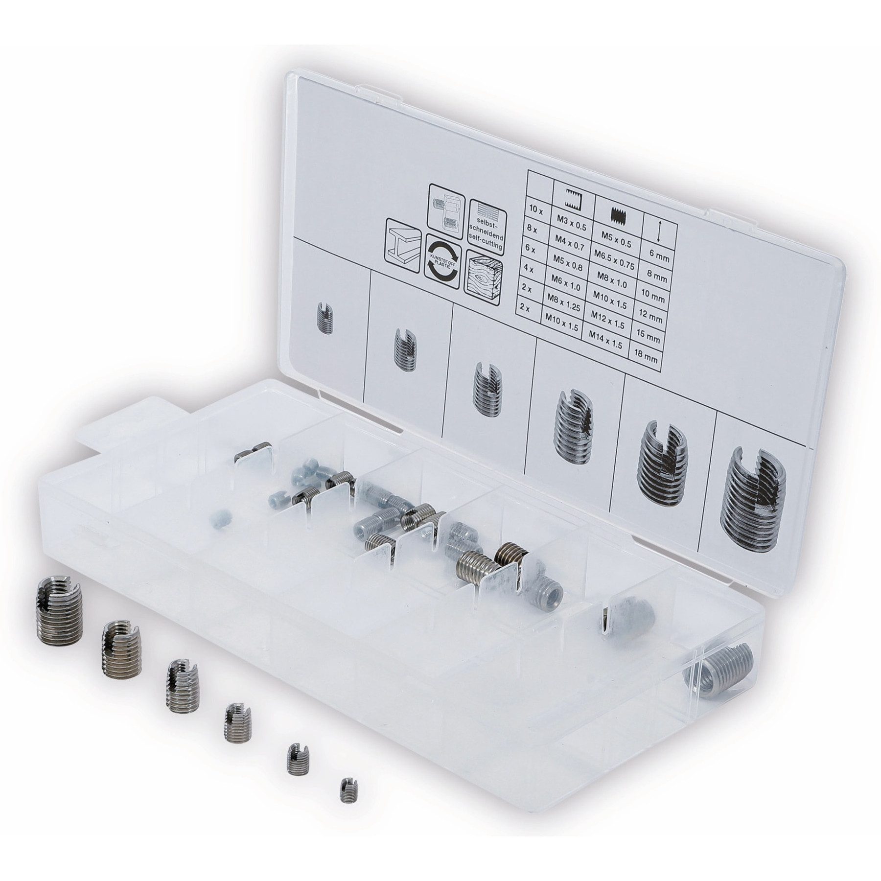 BGS technic Різьборіз BGS TECHNIC Gewindeeinsätze-Меню, 6845, selbstschneidend, 32-tlg.