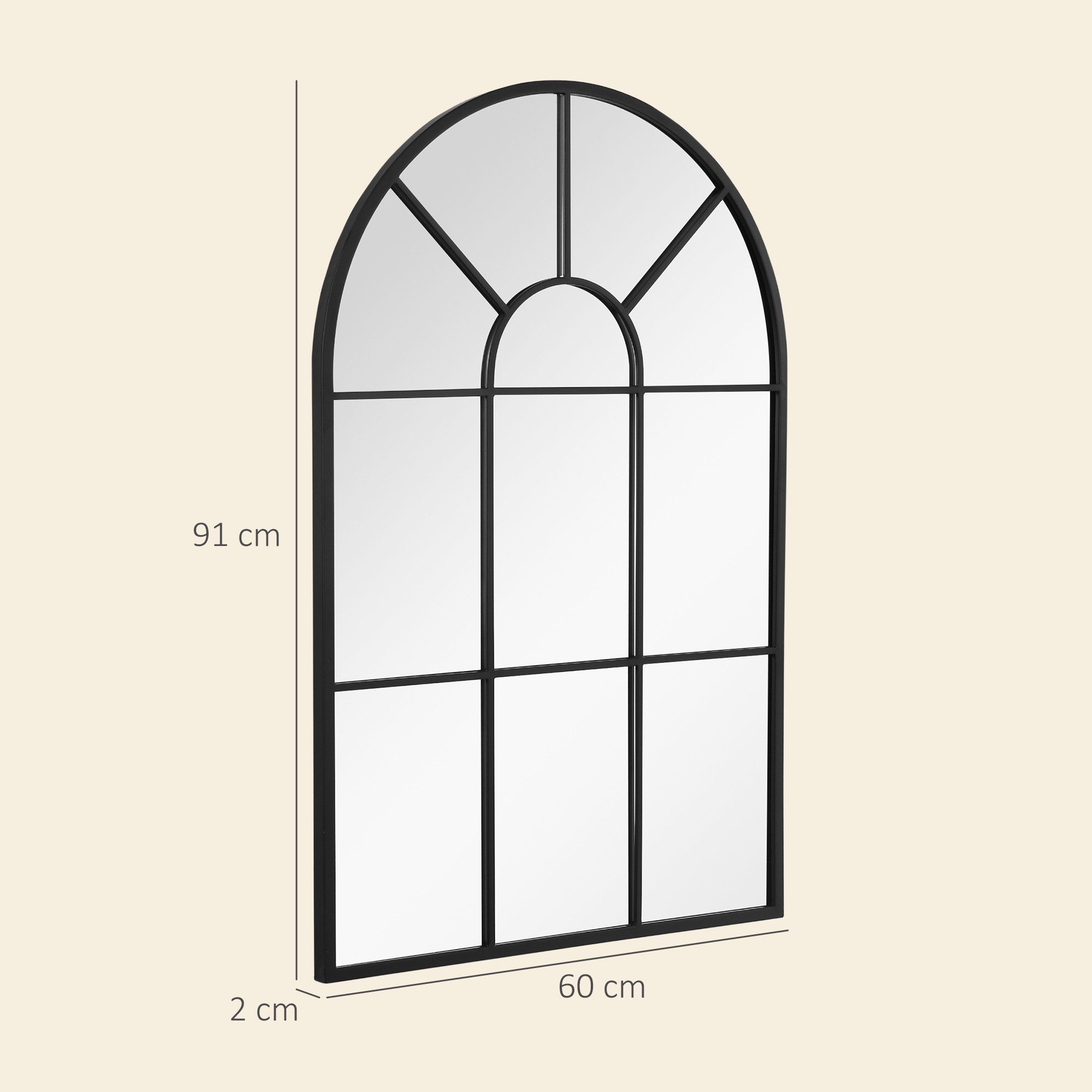 HOMCOM Wandspiegel Hängespiegel Flurspiegel mit Metallrahmen für Schlafzimmer (Fensterspiegel, 1-St., Spiegel), Schwarz 91 cm x 60 cm x 2 cm – Bild 3 von 5