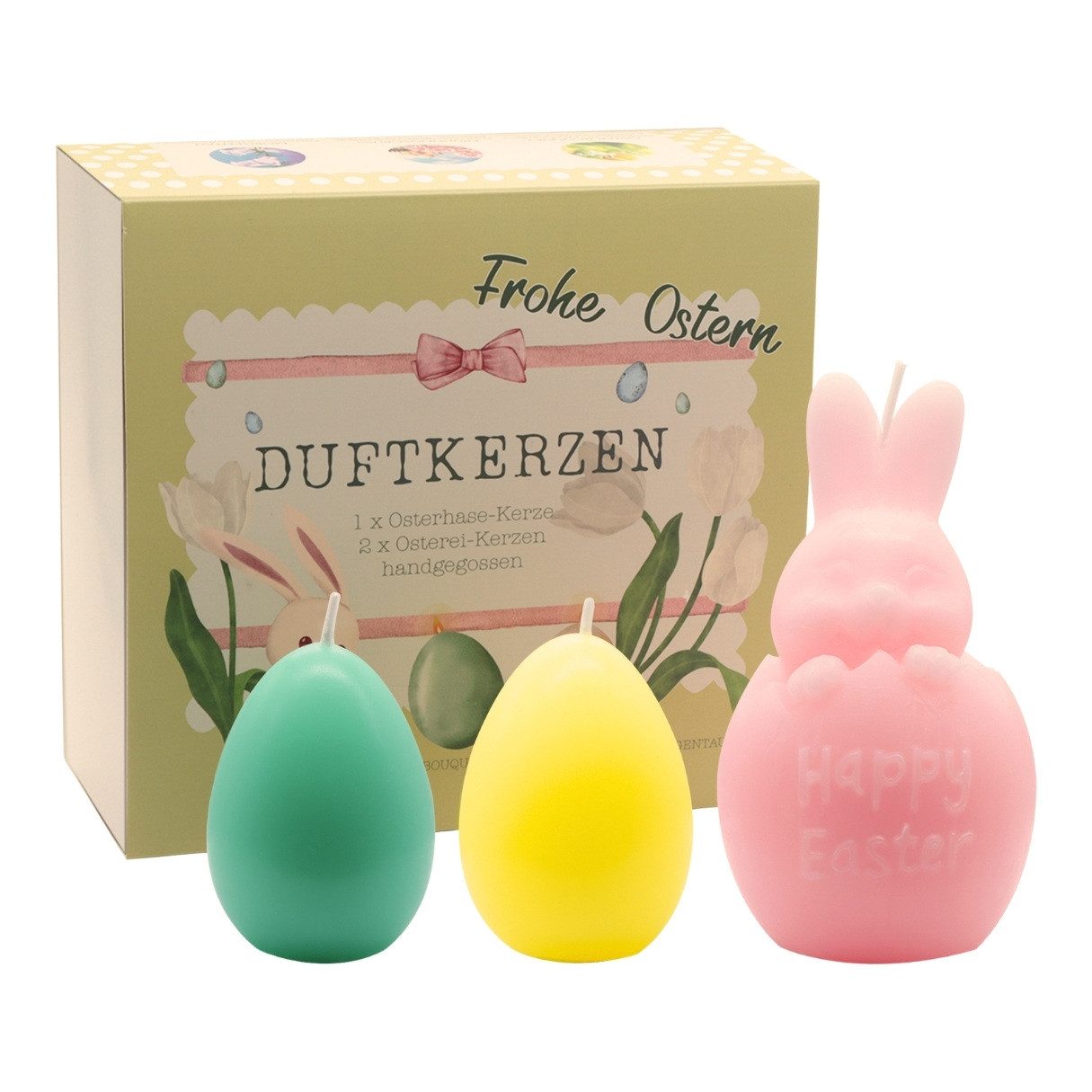 Lucadeau Osterhase Oster-Geschenke für Frauen - Osterhase & 2 Osterei Duftkerzen (Geschenkset zu Ostern, 3Duftkerzen mit 1 Osterhase & 2 Osterei), Geschenk zu Ostern, Ostergeschenk für Frauen, angenehme Düfte