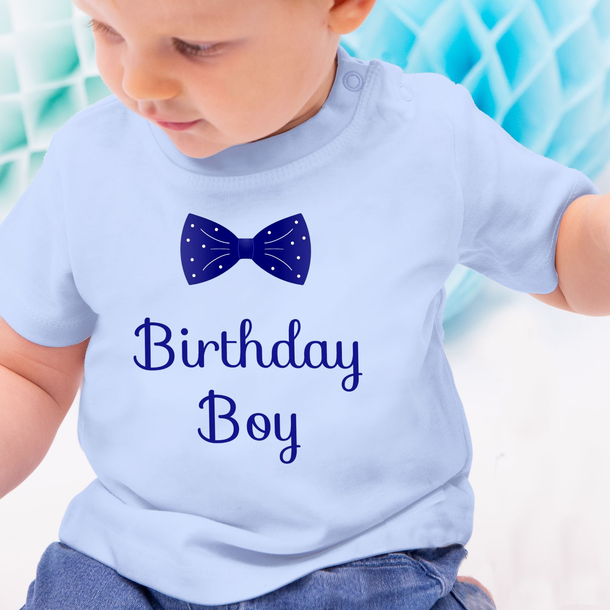 Shirtracer T-Shirt - 2 Fliege Geburtstag für Birthday Babys Geschenk Boy Babyblau