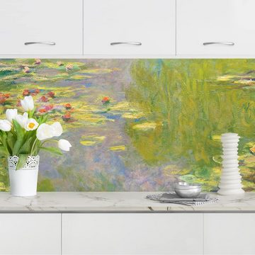 Bilderdepot24 Küchenrückwand grün dekor Blumen Botanik Tropisch Kunst Claude Monet Grüne Seerosen, (1-tlg., Nischenrückwand - für Fliesenspiegel ohne Bohren - matt), Spritzschutz Rückwand Küche Herd - Folie selbstklebend versch. Größen