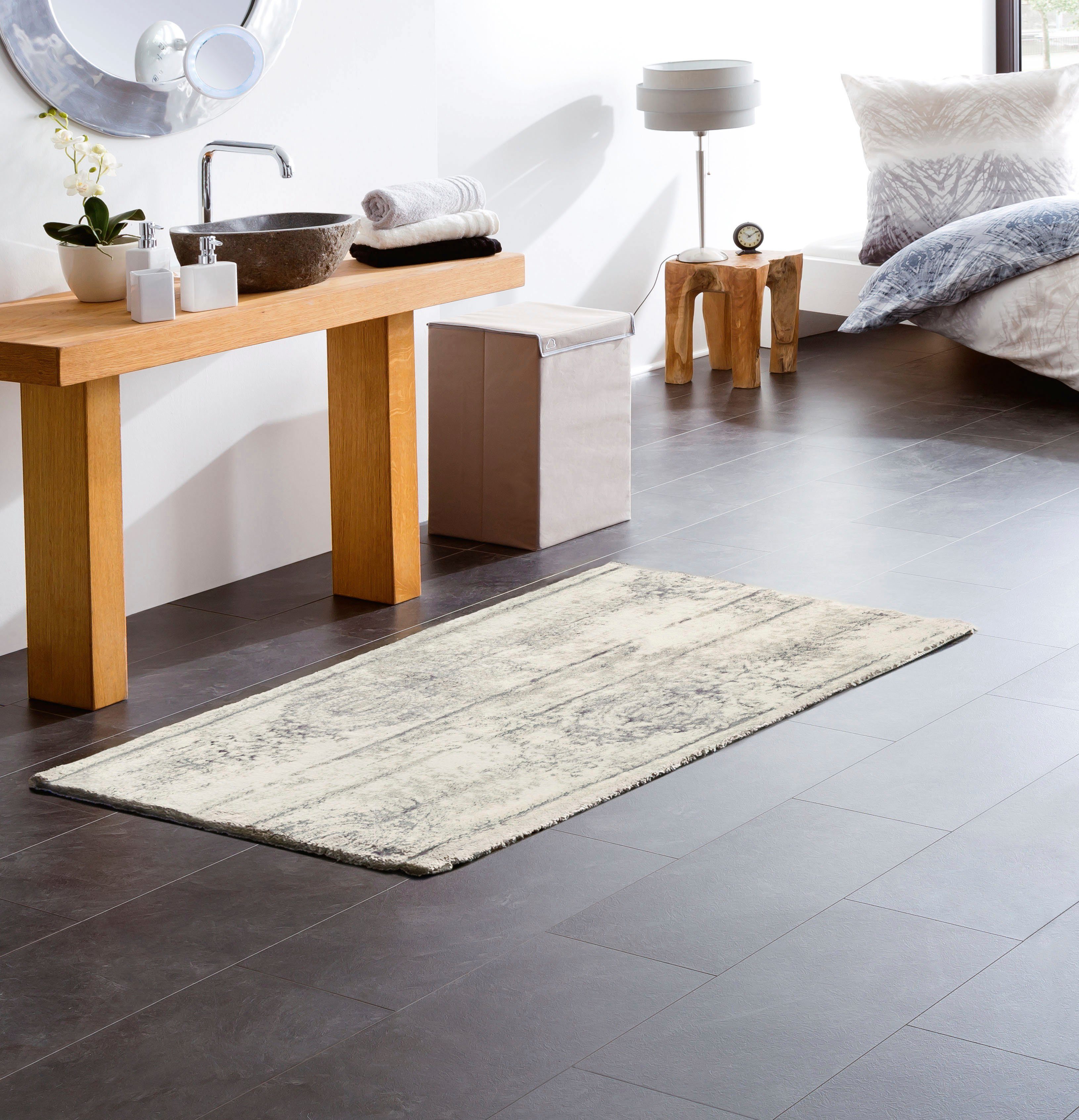 Kleine Wolke Badematte Caracas, Höhe 10 mm, rutschhemmend beschichtet, fußbodenheizungsgeeignet, Baumwolle, Viskose, rechteckig, Badteppich, Vintage-Look, schimmernde Effekte, waschbar