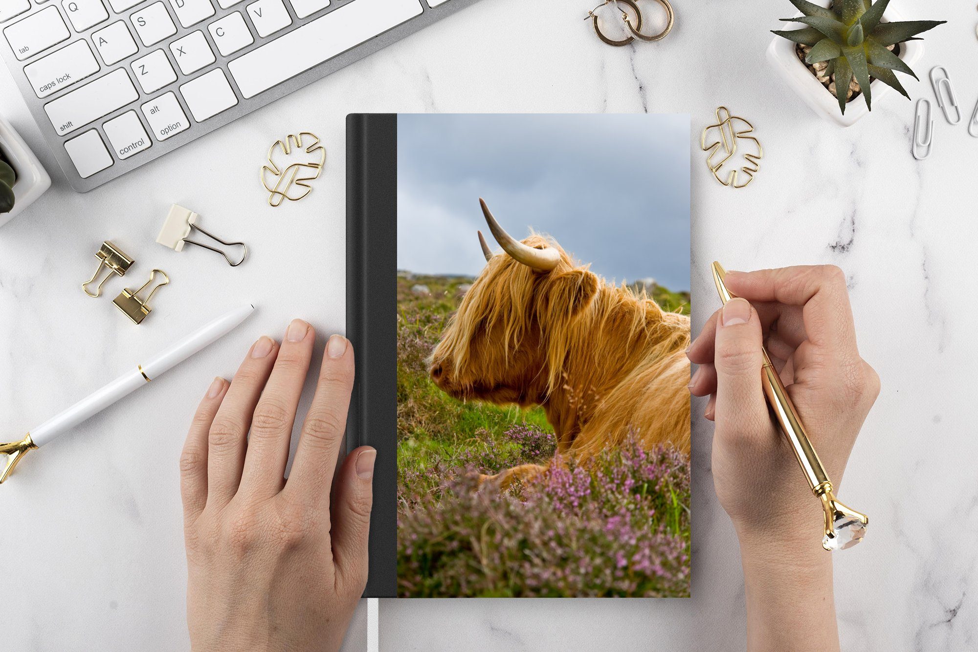Highlander Scottish Notizheft, - Blumen Gras, Merkzettel, MuchoWow 98 - Notizbuch Journal, A5, Tagebuch, Seiten, Haushaltsbuch