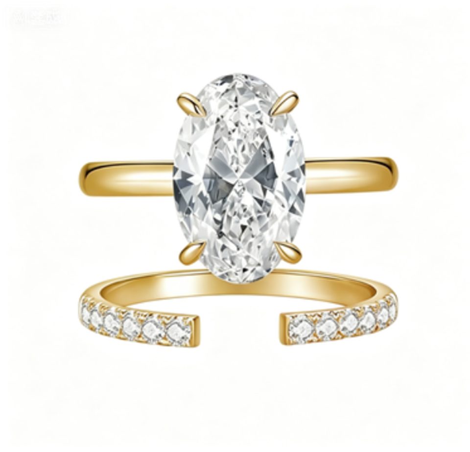 Jumpeak Diamantring Damen Diamantring,3Karat D VS1,Stapelring,ovaler Schliff, 14KGold, Geschenk zum Jahrestag,Weihnachtsgeschenk,Geburtstagsgeschenk