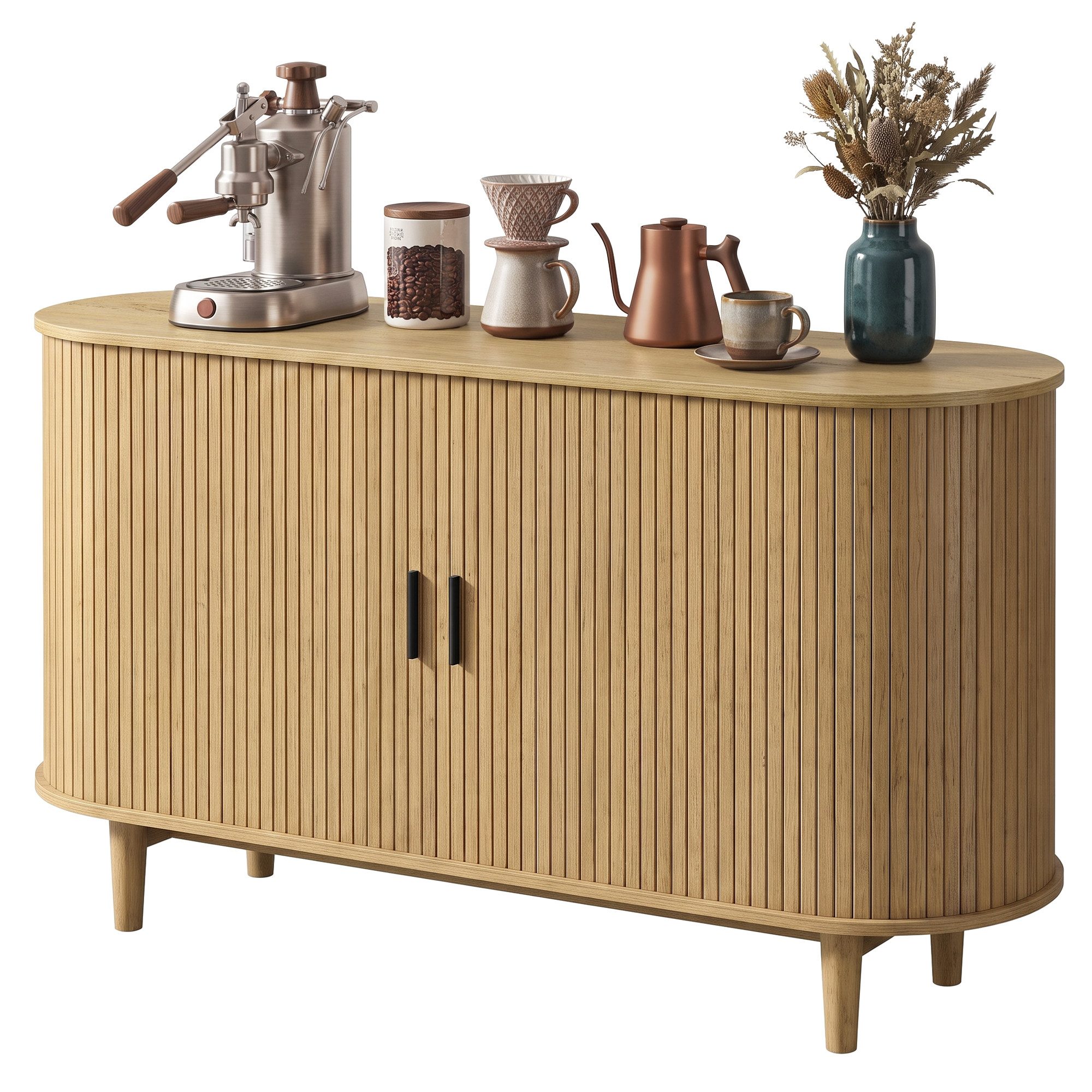 VASAGLE Sideboard mit Schiebetüren und Abgerundeten Ecken, Verstellbare Einlegeböden
