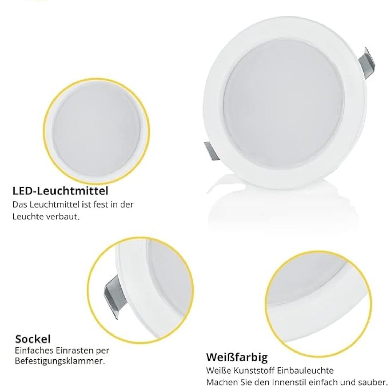 Sweet LED LED Einbaustrahler 4er Set Möbel Einbaustrahler IP44 Bad 3,5W weiß 230V flach warmweiß, LED fest integriert, 3000 K, Deckenspots, Deckenstrahler,Einbauleuchten