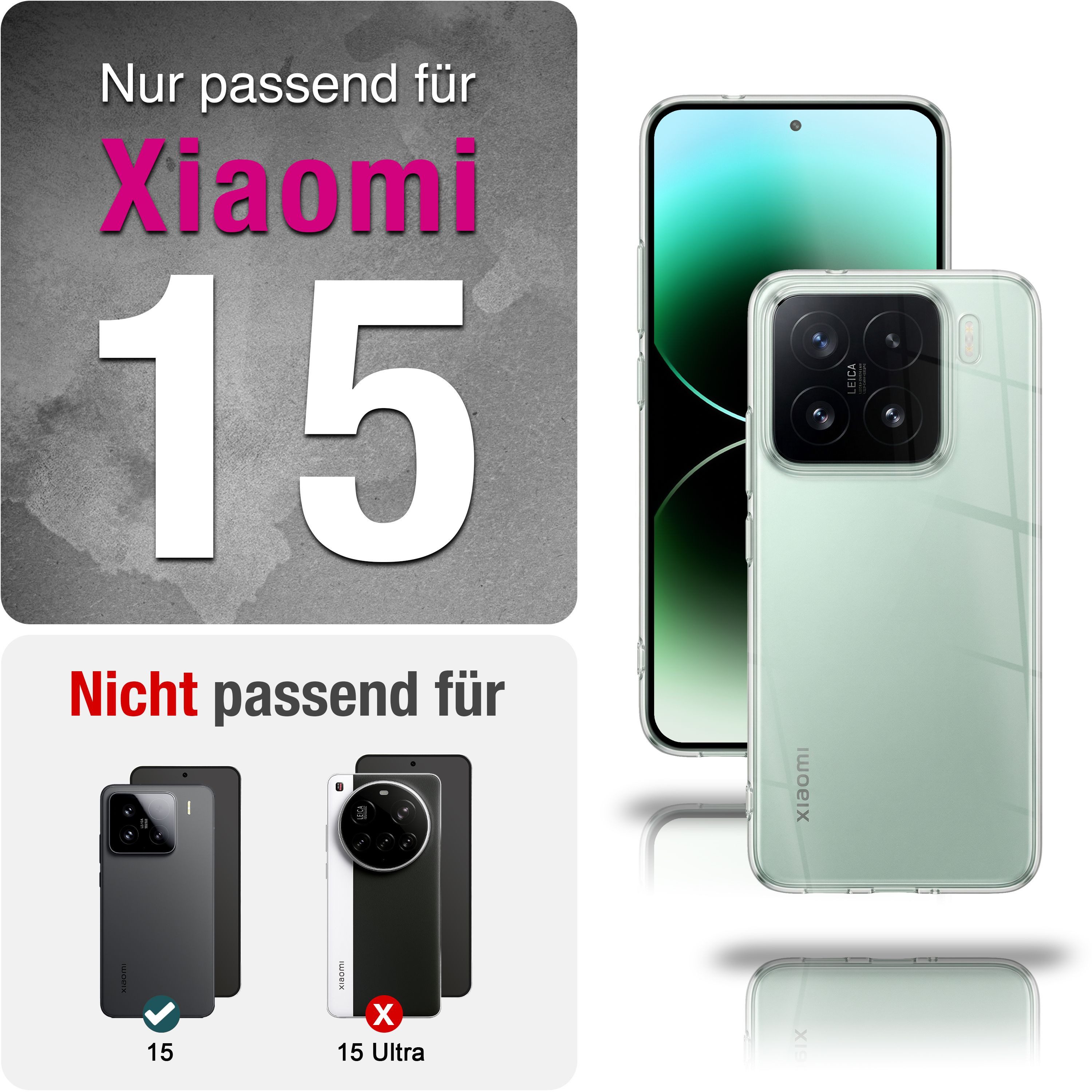 Nalia Smartphone-Hülle Xiaomi 15 16,2 cm (6,36 Zoll), GLAZE Case - Transparentes Silikon, Anti-Watermark & Schlank – Bild 4 von 5