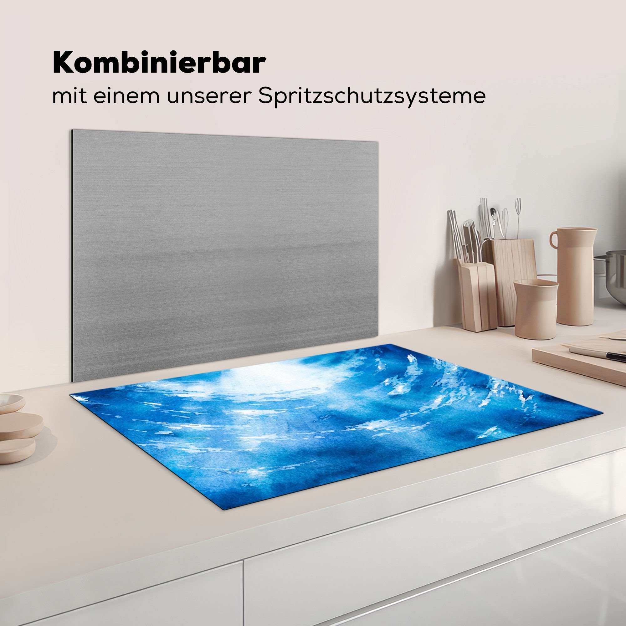 MuchoWow Herdblende-/Abdeckplatte Wasser Induktionskochfeld Meer tlg), (1 - Schutz 81x52 küche, Sonne, Vinyl, die cm, für Ceranfeldabdeckung 