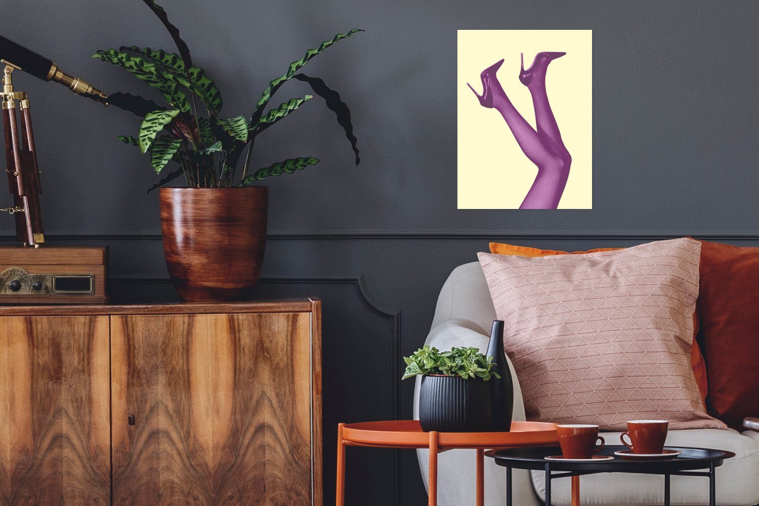 Rosa, Poster, Gelb Beine - - (1 Ohne Rahmen - Wandposter Wandbild, MuchoWow St), Wohnzimmer, für Fersen Poster