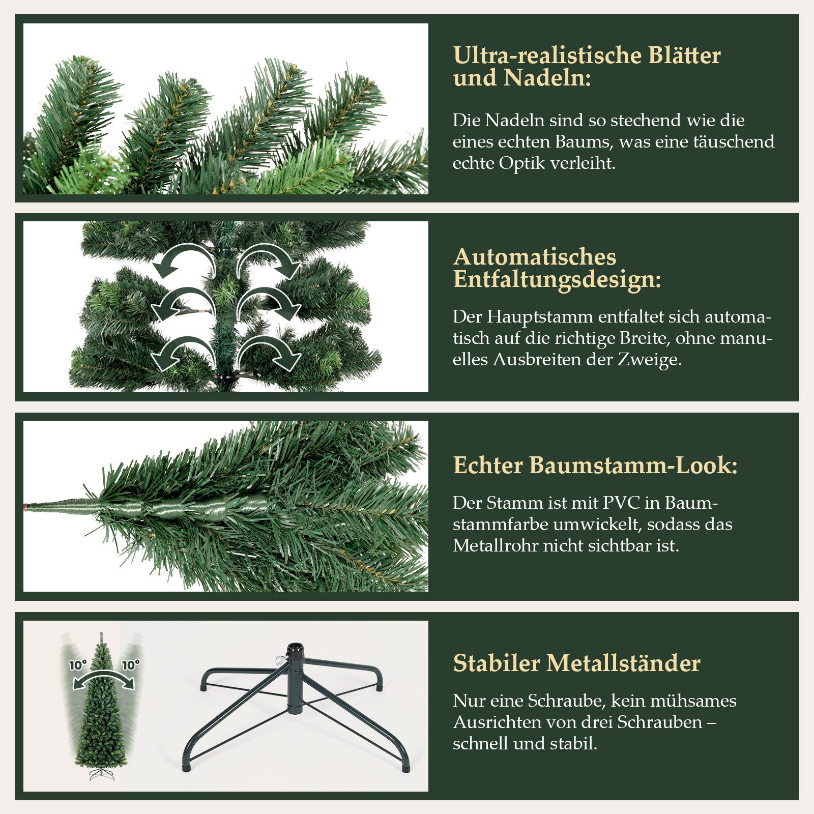 Salcar Künstlicher Weihnachtsbaum Bleistift Weihnachtsbaum Schmal Tannenbaum Künstlich Christbaum Außen, 180 cm mit 618 PVC Nadeln – Bild 4 von 5