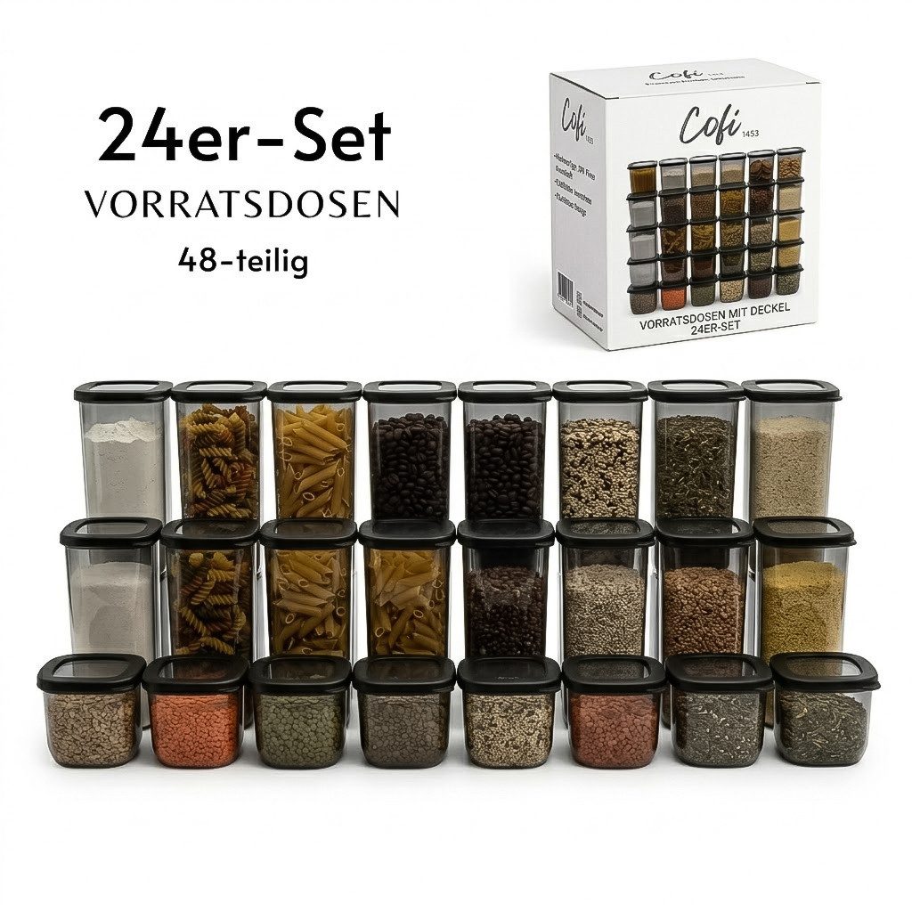 COFI 1453 Vorratsdose mit Deckel, Kunststoff, (24-tlg), luftdicht & stapelbar, für Lebensmittel und Meal Prep