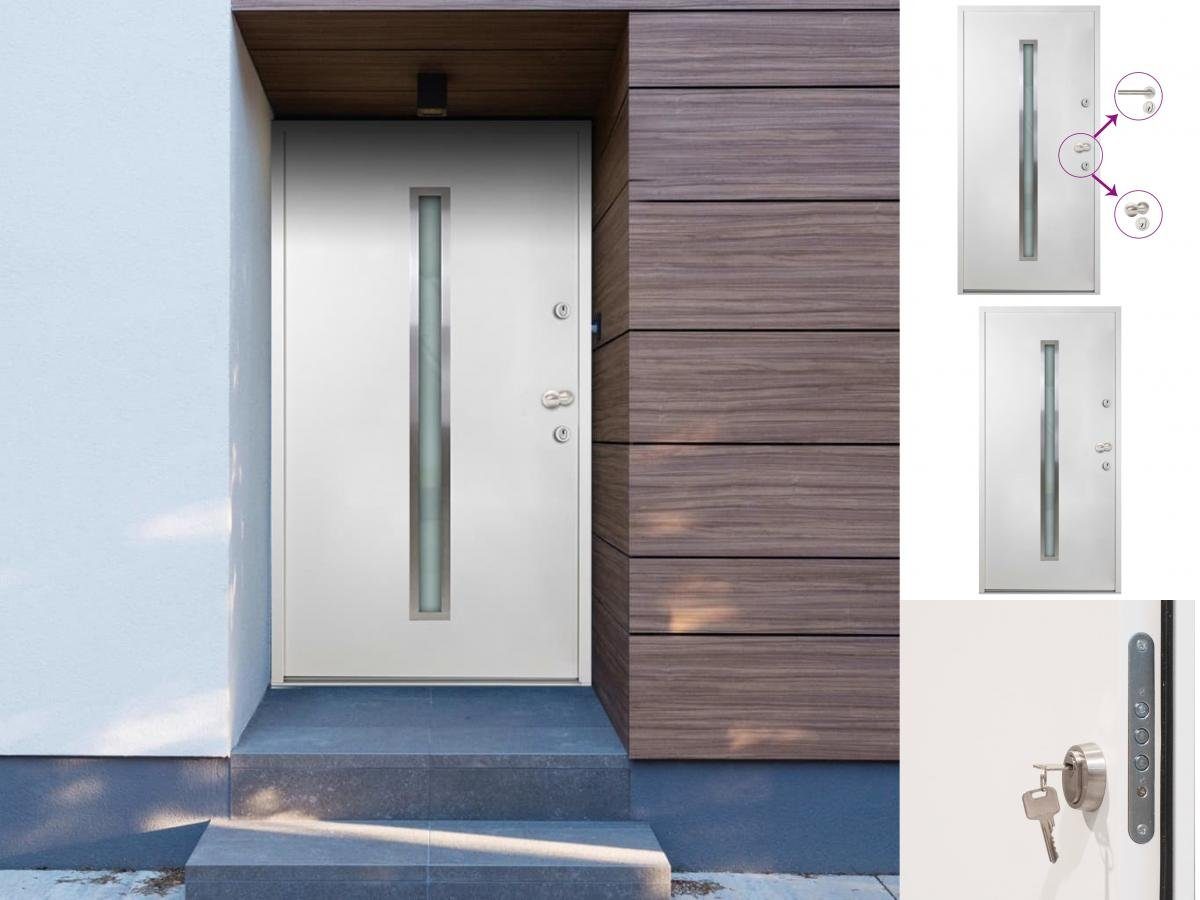 vidaXL Haustür Haustür Aluminium Weiß 100x200 cm Eingangstür Außentür  Nebeneingangstü