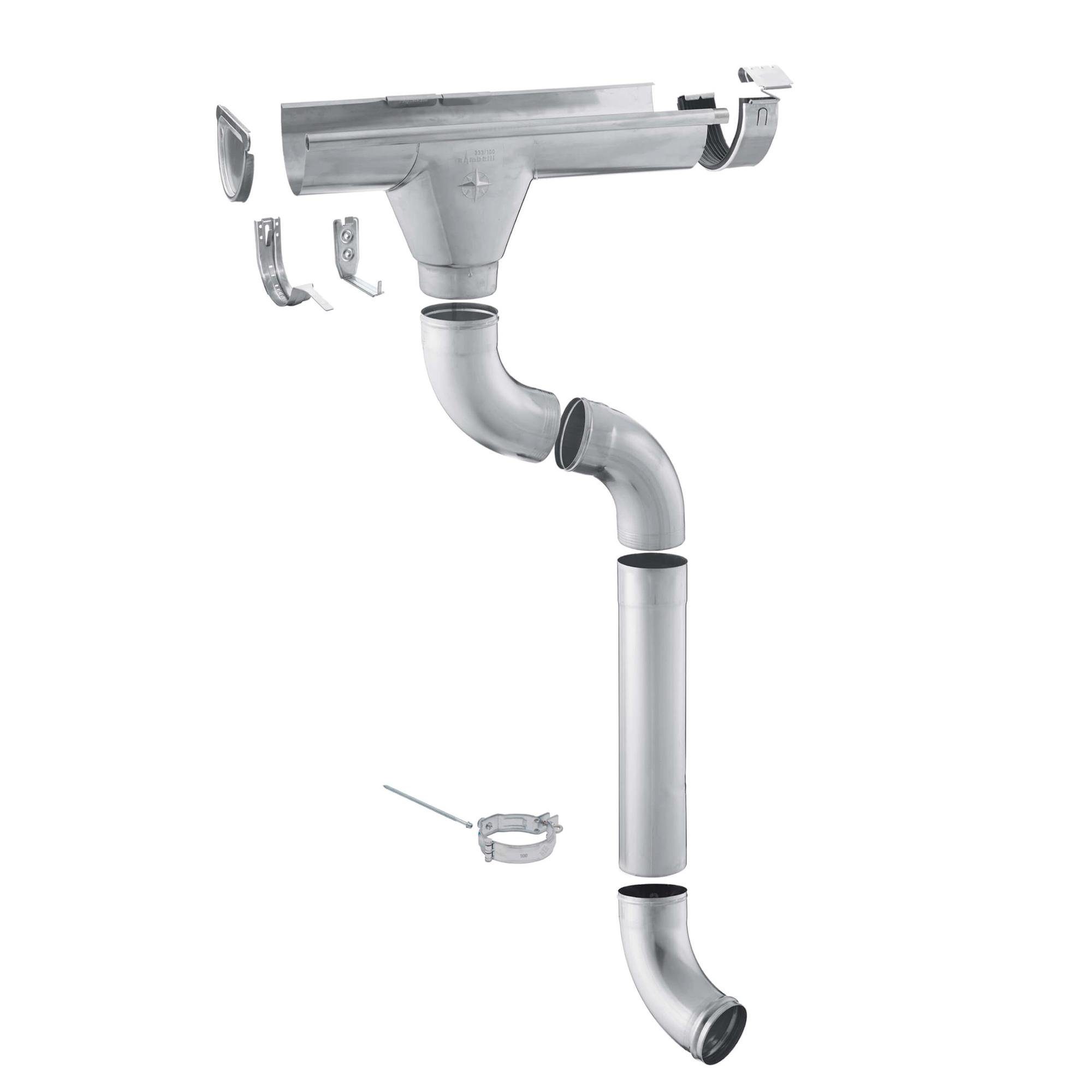 Zambelli Dachrinne RG250, Zink Dachrinne Komplettset Gartenhaus, Carport, Terrasse, 1 Dachseite, 1-St., 8 teilig /250 2m Silber ohne Löten, für Dachfläche bis ca. 70m²