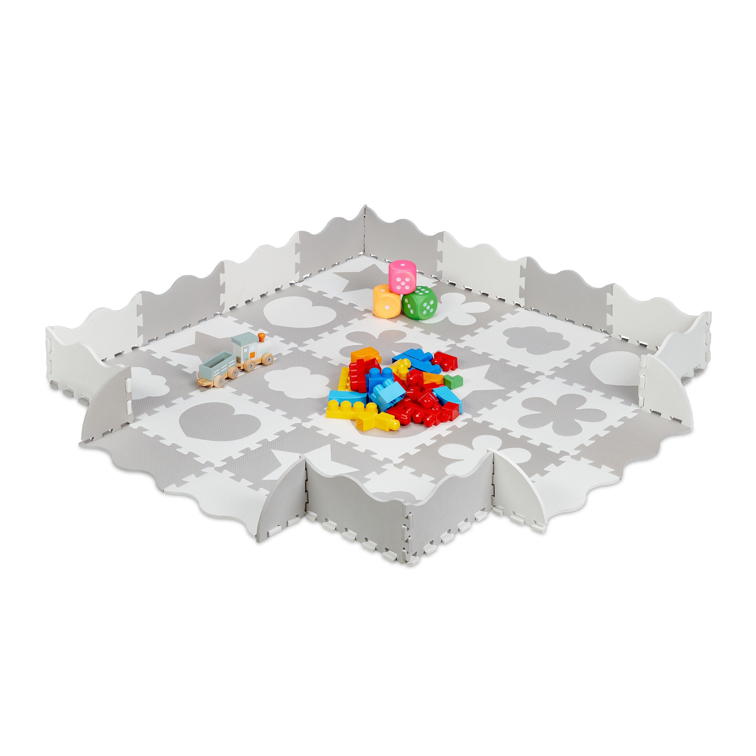 relaxdays Spielmatte 52-tlg. Puzzlematte mit Rand und Motiven, grau günstig online kaufen