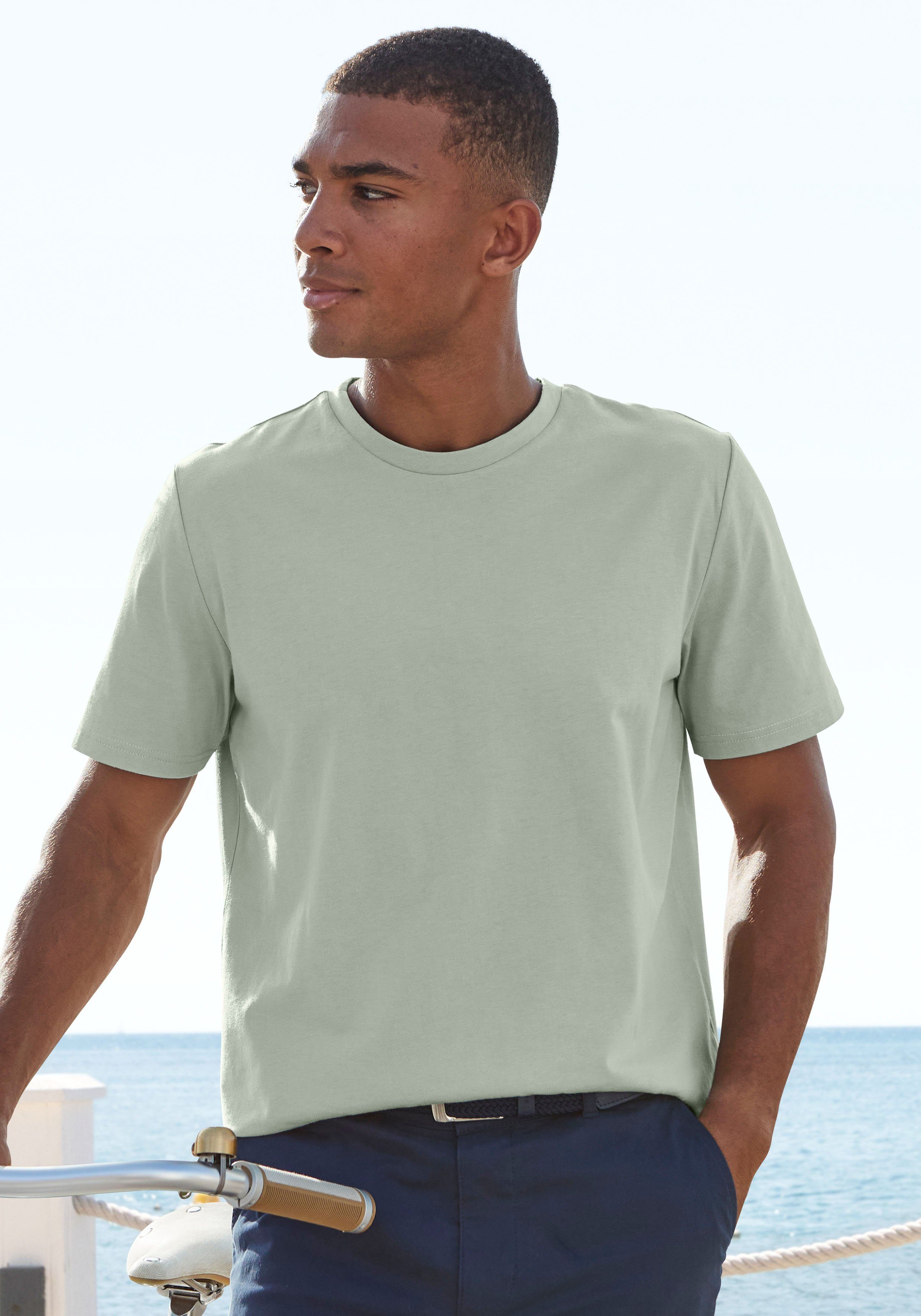 Beachtime T-Shirt, sommerliche T-Shirts, weiß mit frischem Palmen Druck (Packung, 2-tlg) Freizeitshirt mit Rundhals und Frontprint aus reiner Baumwolle