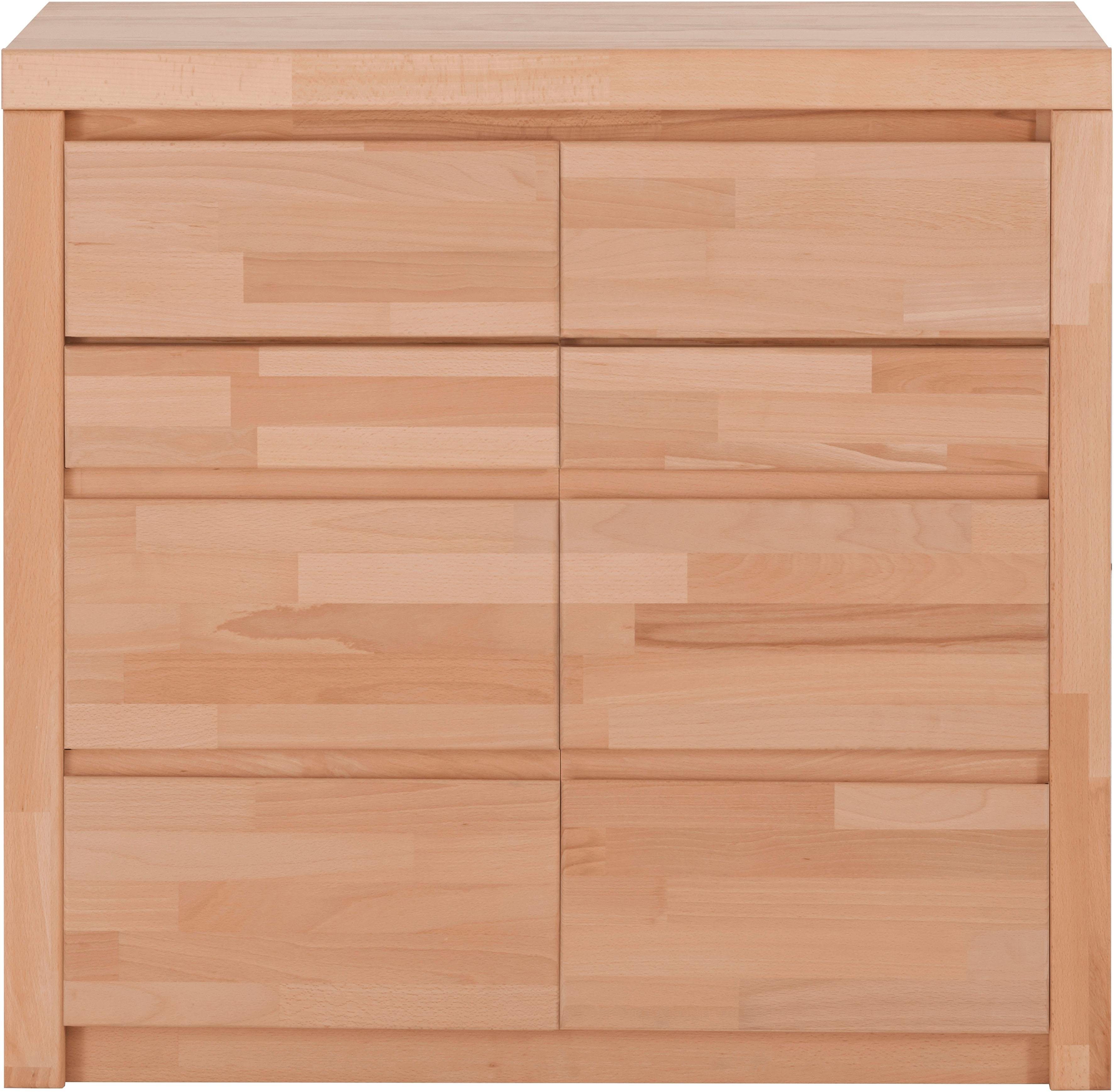 OTTO home Kommode Silkeborg Fronten & Leisten aus Massivholz, Kospus aus Melamin, B/T/H: 90/35/85 cm. 2Schubladen & 2geschlossenen Fächern. Stauraum