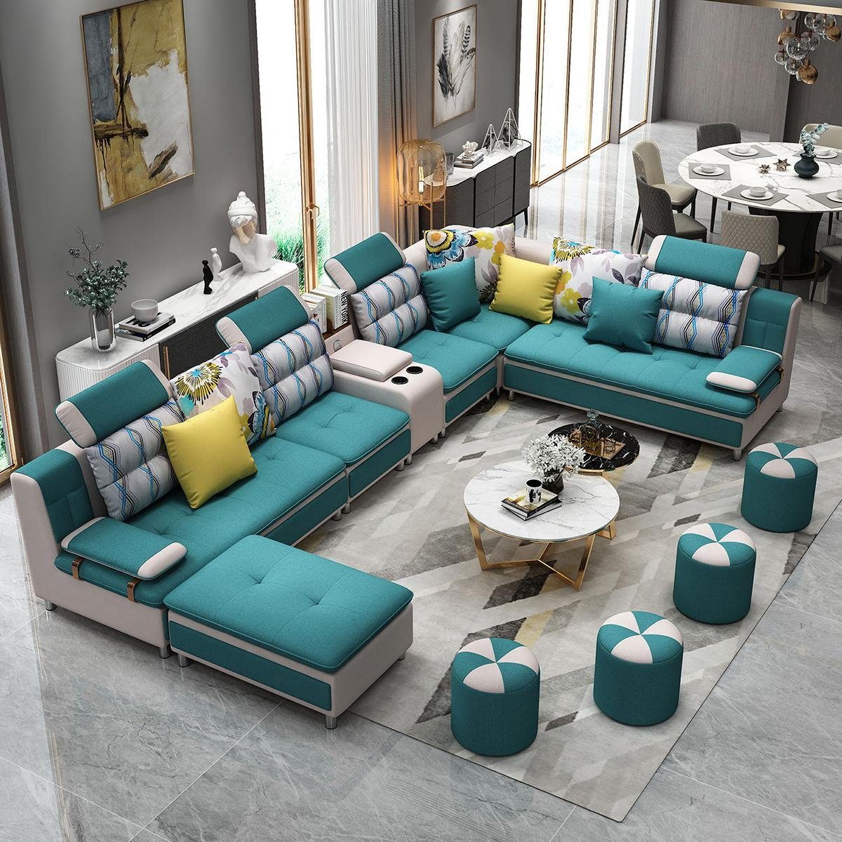 JVmoebel Ecksofa Ecksofa U-Form Wohnlandschaft Sofa Couch Polster Garnitur, Made in Europe Blau