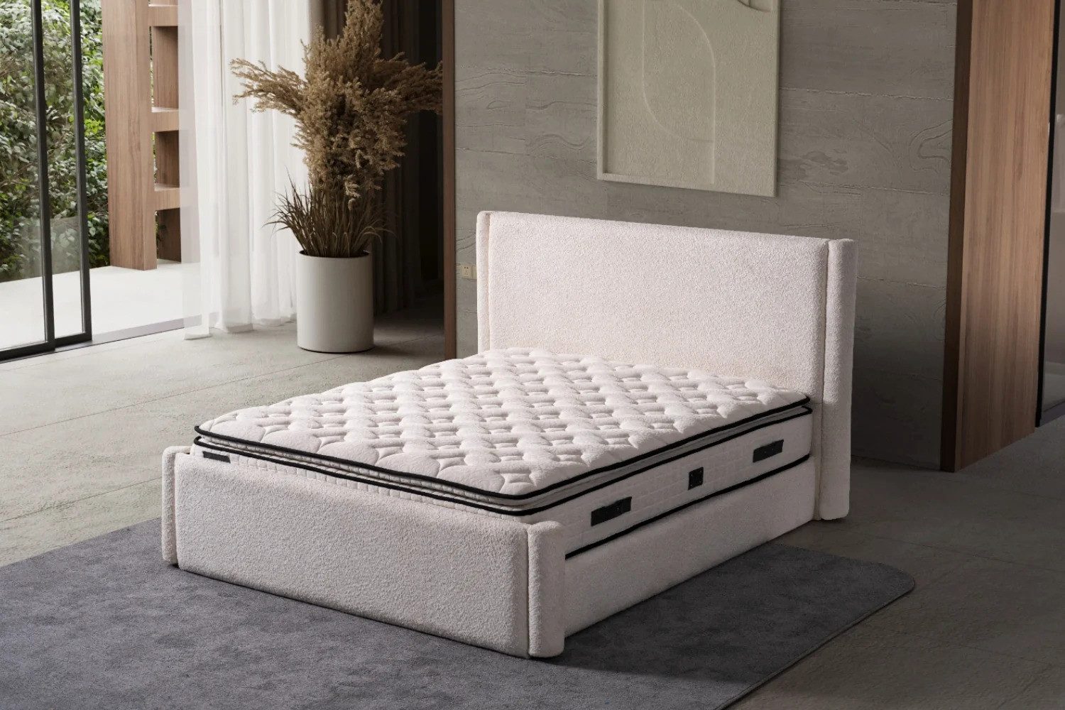 Bermo Home Bettgestell Toscana (Set, Bettgestell, Kopfteil, Untergestell & Bettkasten), modernes Polsterbett mit minimalistischem Kopfteil