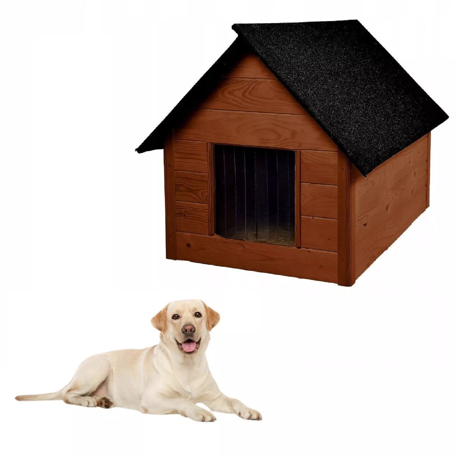 QLS Tierhaus Hundehütte 101x69cm, Holz Isoliert Winterfest Outdoor Draußen