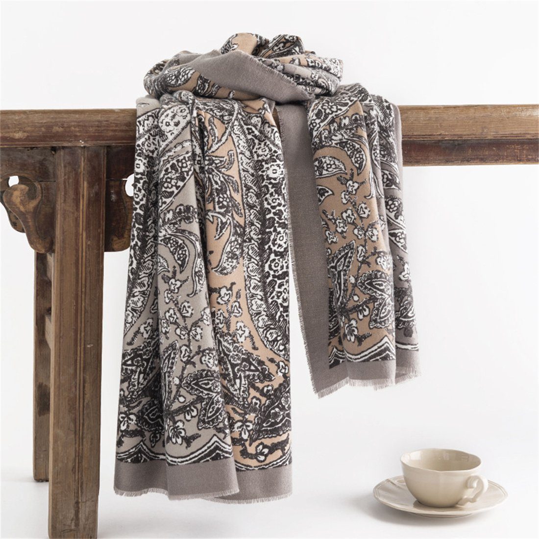DÖRÖY Modeschal Damen Retro Ethnischer Stil Gedruckter Schal, Winter Mode Warmer Schal
