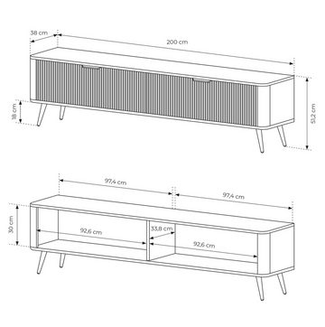 Furnix TV-Schrank Katine Lowboard 200 cm Sideboard mit zwei Schränken Metallfüße Metallgriffe, Maße 200x51,2x38 cm, robust & modern