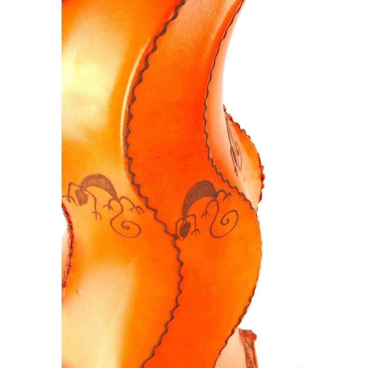 SIMANDRA Stehlampe Hennalampe marokkanische Lederlampe Gecko Leuchtmittel ohne Stehleuchte Mogador 80 Orange cm