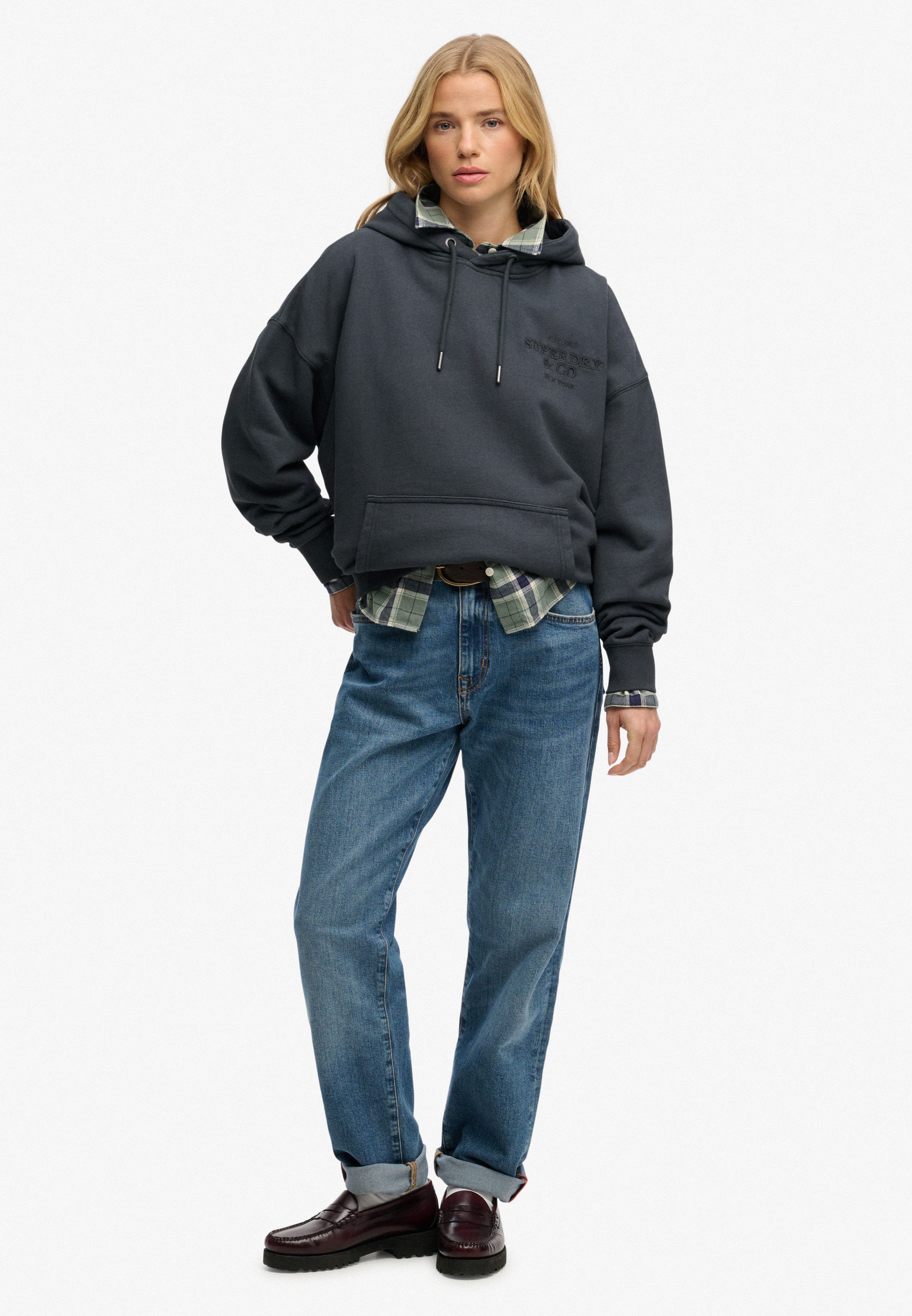 Superdry Kapuzensweatshirt Luxe Casual Emb Relaxed Hood Baumwolle, oversize