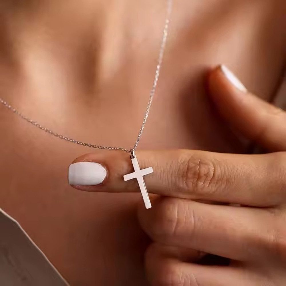Runde Perlé Kette mit Anhänger minimalistische Kette mit kleinem Kreuz Anhä günstig online kaufen