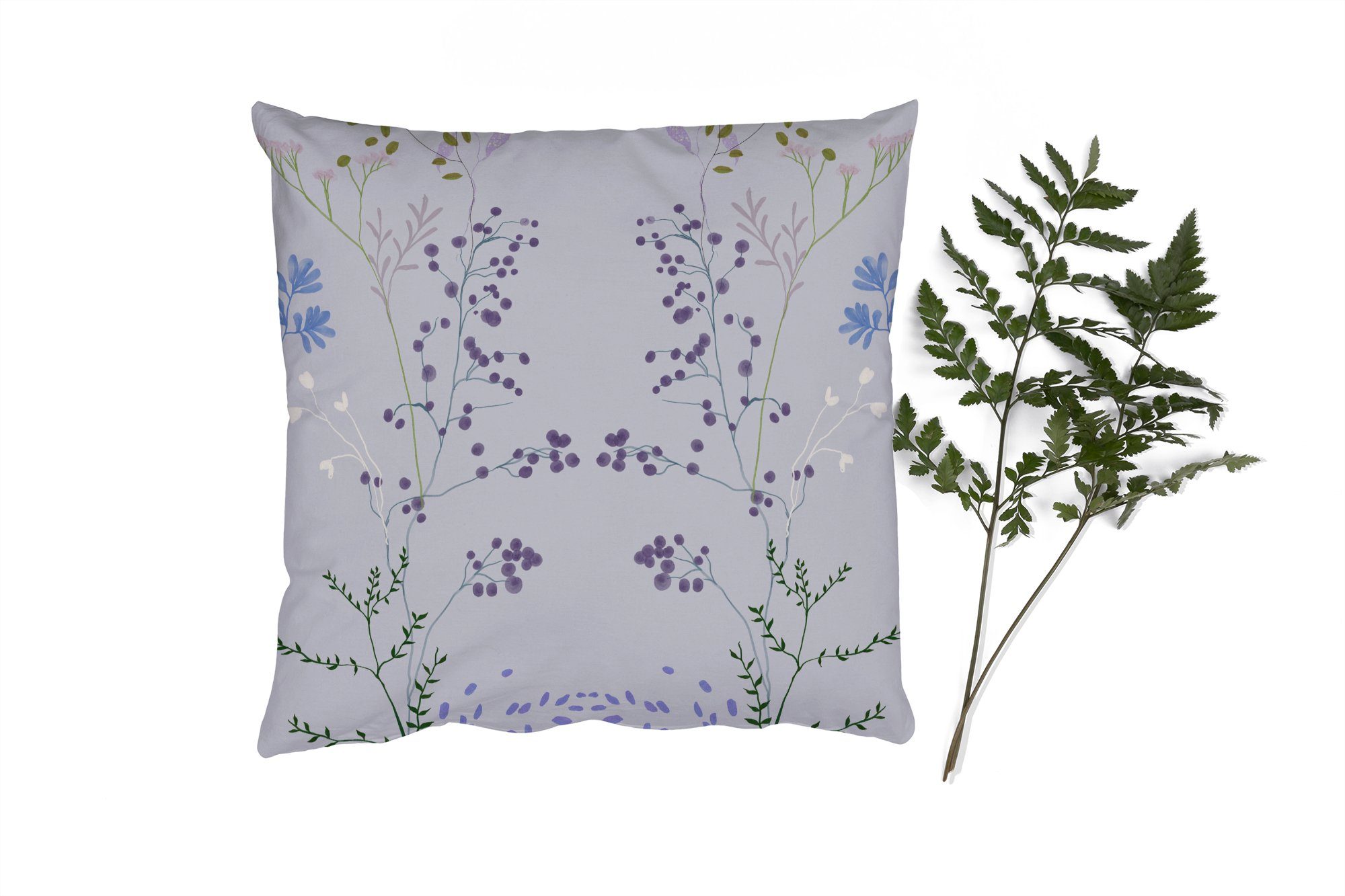 MuchoWow Dekokissen Pastell - Grau - Blumen - Design, Zierkissen mit Füllung für Wohzimmer, Schlafzimmer, Deko, Sofakissen