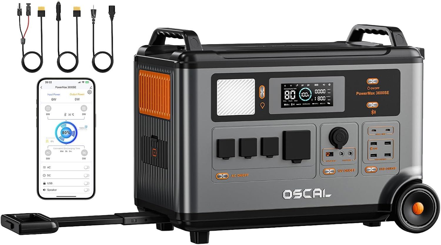 OSCAL Stromerzeuger Tragbare Powerstation, 3600W Dauerleistung (7200W Spitze),3600Wh Akku, 7,2 in kW, (1-tlg., Powerstation), Solargenerator für Camping, Wohnmobile & Notfälle