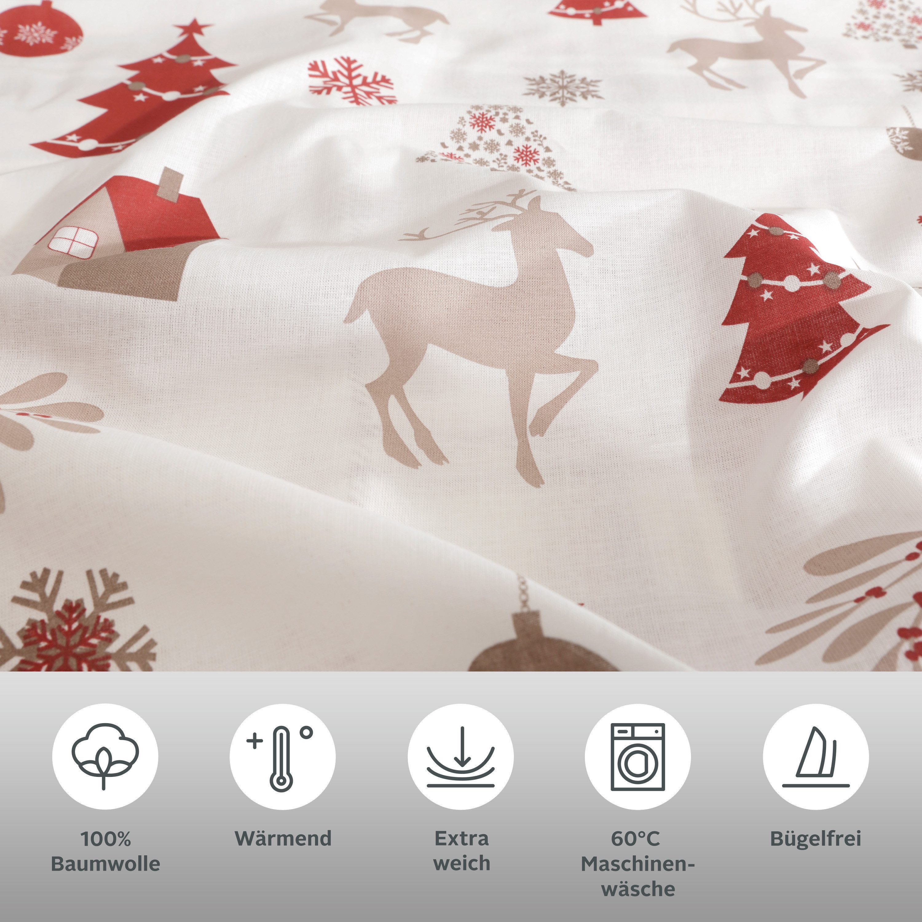 OTTO home Bettwäsche Mikkel, Flanell, 2 teilig, Bettwäsche ab Gr. 135x200 cm,100% Baumwolle, Weihnachten