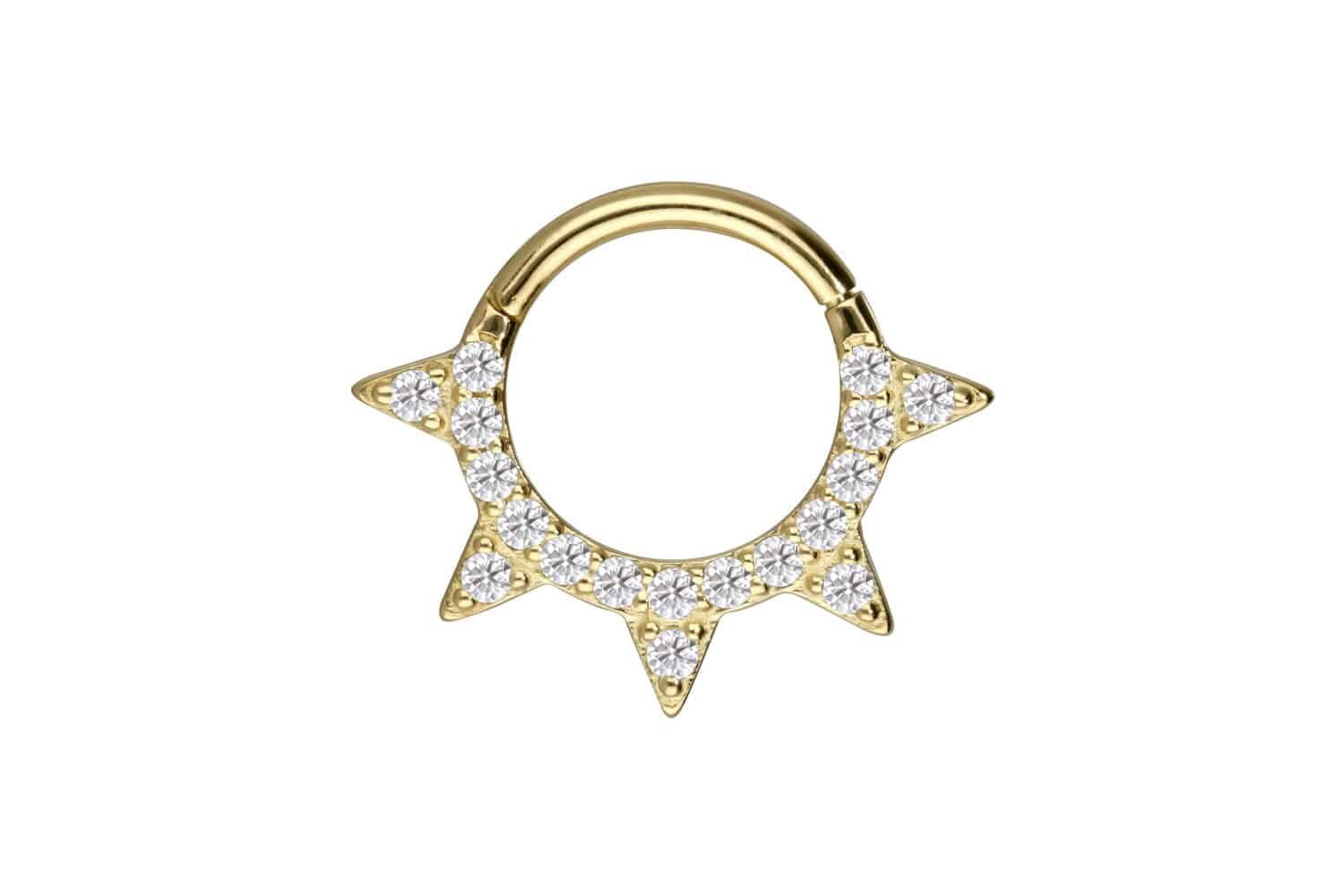 Nasenpiercing 14/18 Karat Gold Segmentring Clicker EINGEFASSTE MOISSANITE + SPITZEN