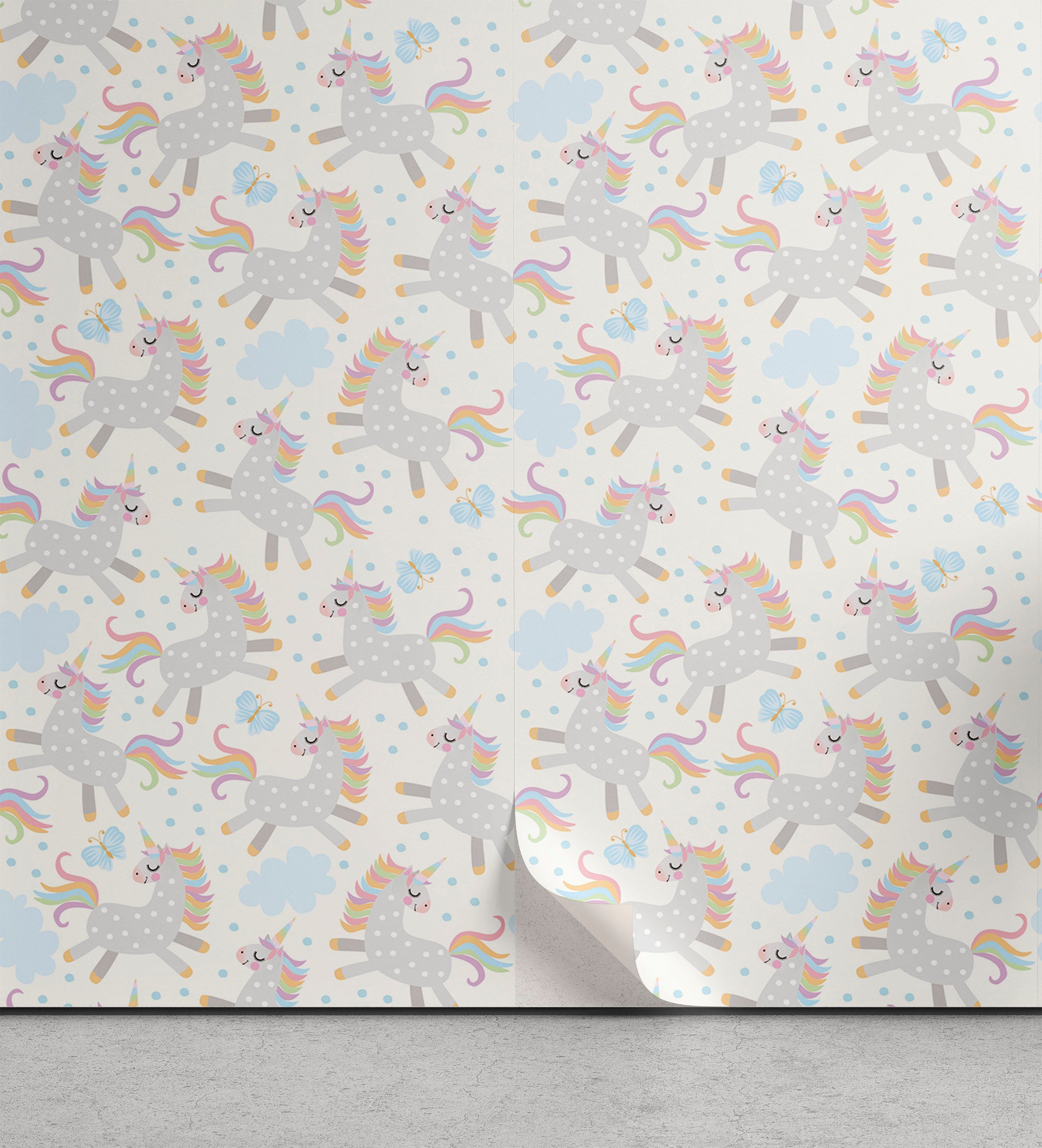 Abakuhaus Vinyltapete selbstklebendes Wohnzimmer Küchenakzent, Unicorn-Party Cartoon Zauberpferd