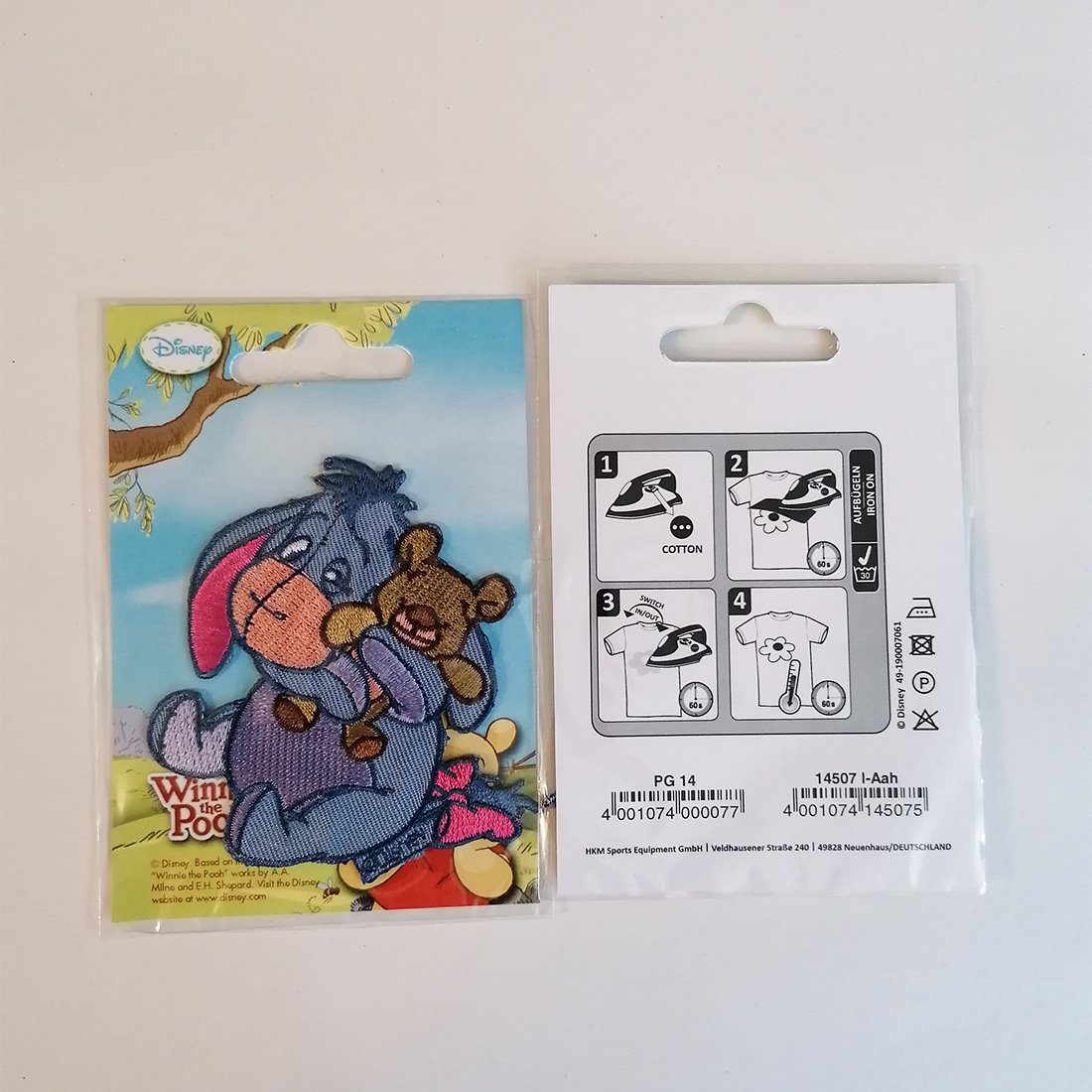 Disney Aufnäher Bügelbild, Aufbügler, Applikationen, Patches, Flicken, zum aufbügeln, Polyester, Esel I Aah mit Teddy - Größe: 7,9 x 7,5 cm