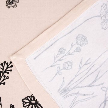 SCHÖNER LEBEN. Tischdecke Clayre & Eef Tischdecke Wiesenblumen beige schwarz 150x250cm, Kuvertsaum