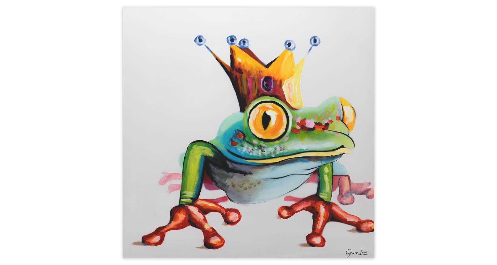 100% cm, KUNSTLOFT HANDGEMALT 80x80 Wandbild Wohnzimmer Gemälde Froschkönig Leinwandbild