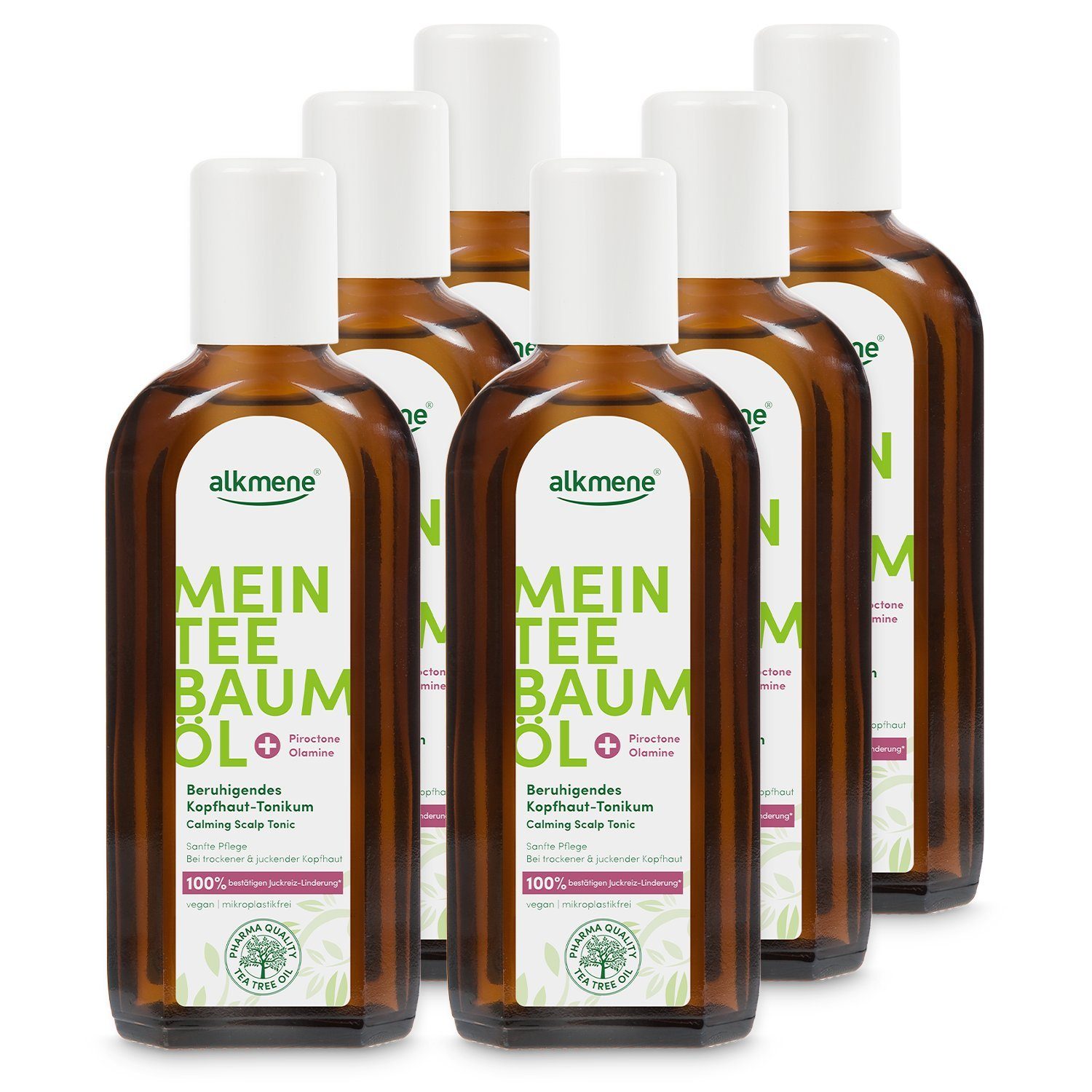 alkmene Haarwasser 6x Teebaumöl Kopfhaut Tonikum Juckreiz Linderung 100% bestätigt vegan, 6-tlg.