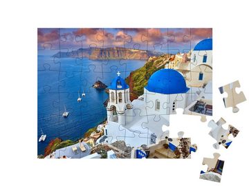 puzzleYOU Puzzle Sonnenaufgang über Fira, Santorini, Griechenland, 48 Puzzleteile, puzzleYOU-Kollektionen Santorini
